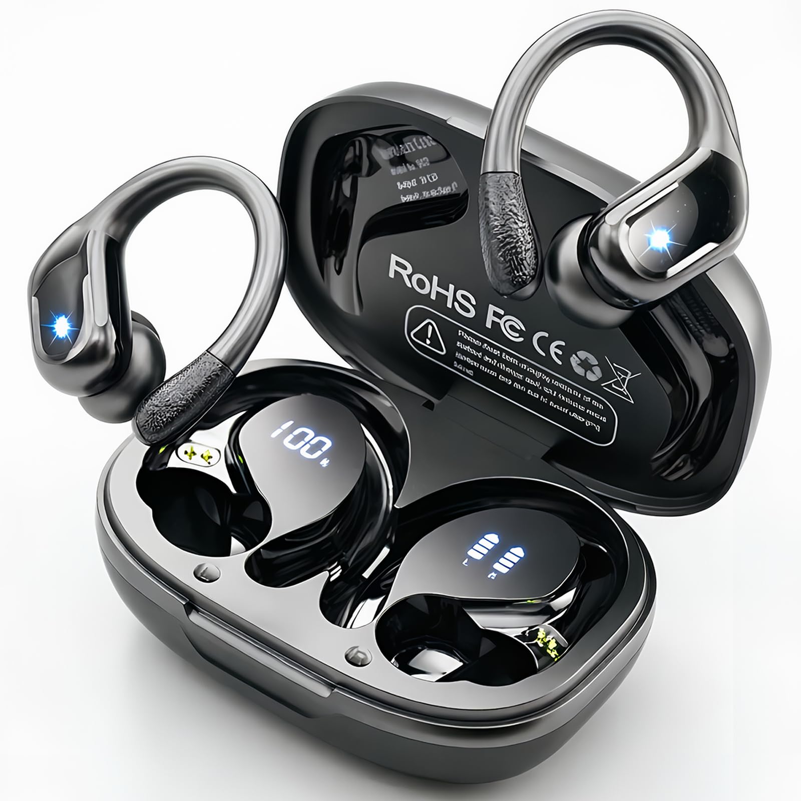 Auriculares Bluetooth Inalámbricos Deportes, 75Hrs Auriculares Bluetooth 5.4 con Estéreo HiFi 3D, 4 ENC Reducción de Ruido Micrófono Auricular Inalámbrico USB-C Carga, Impermeable IP7 Auriculares