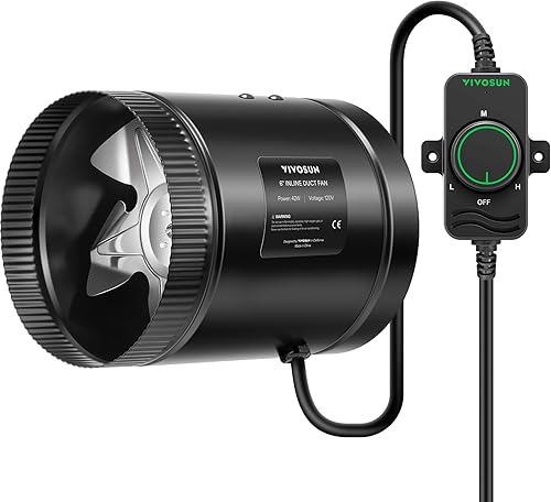 VIVOSUN Ventilador de conducto de refuerzo en línea de 6 pulgadas, 275 CFM con controlador de velocidad, ventilador de ventilación de escape HVAC