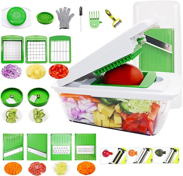 Vegetable Chopper, RTMAXCO Mandoline Slicer Dicer Peeler Onion Chopper, Food Chopper Cutter Cheese Grater,Vegetables Spiralizer, All in 1 Adjustable Vegetables Slicer Veggie Slicer, Salad Chopper