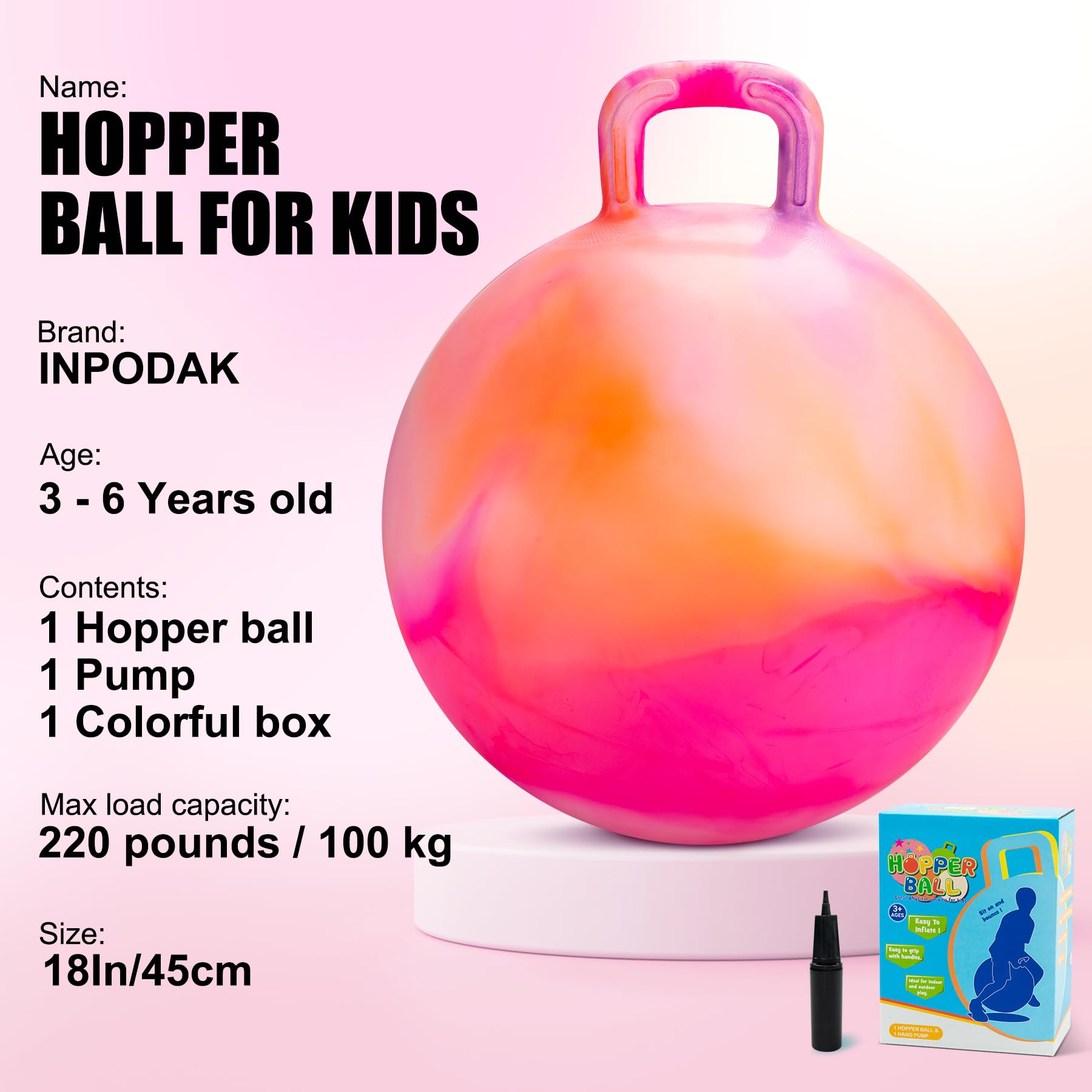 Vastoy 18 Inch Space Hopper for Kids Age 3 4 5 6, Anti-slip Child Space Hoppers with Pump, Bouncy Ball - Image 2