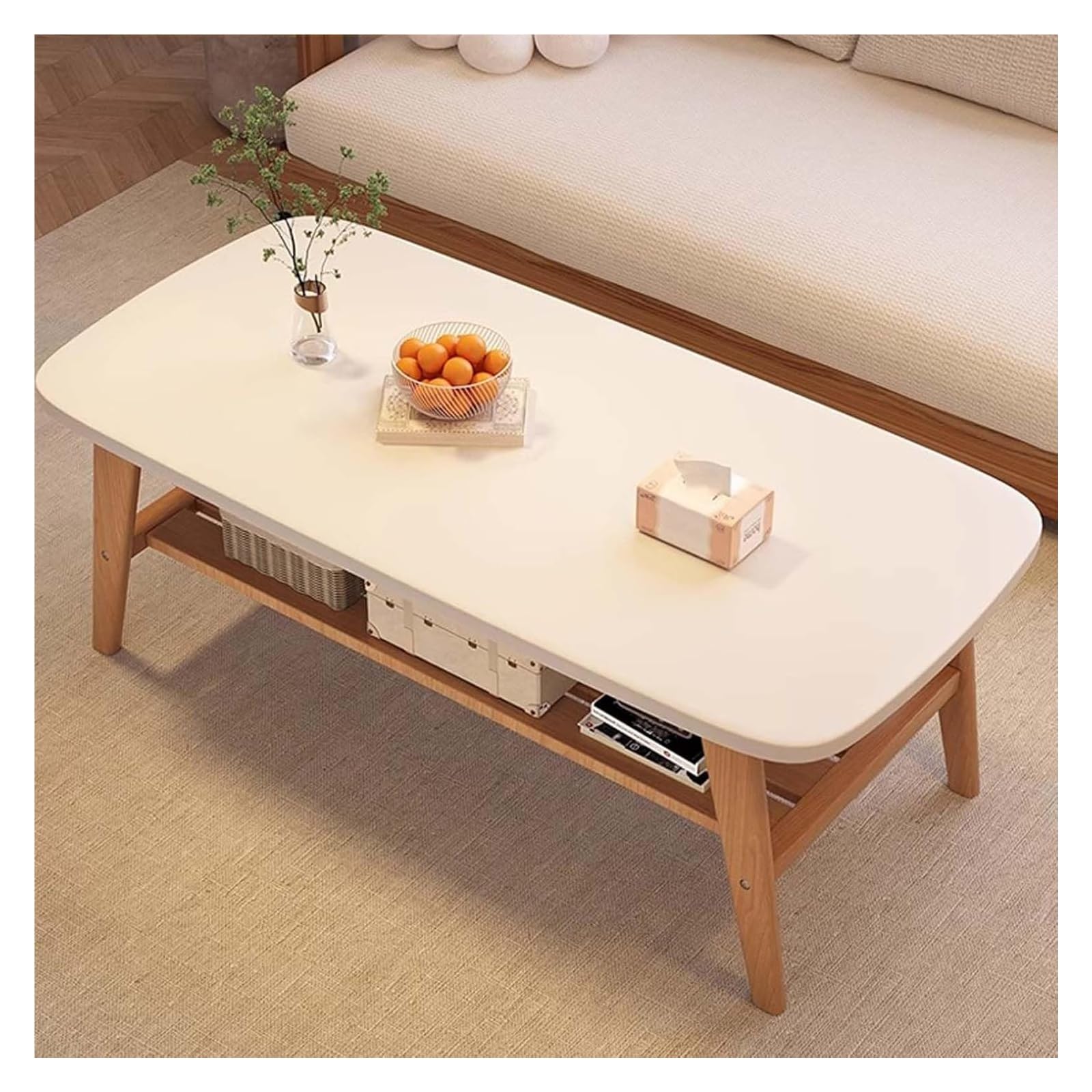 Petite Table Basse Gain de Place en Bois avec Étagère pour Enlever le Désordre du Salon