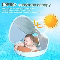 Vista 6 de Mambobaby - Flotador de piscina para bebé no inflable con cola y toldo, protección solar UPF 50+, sin volteo, flotador de natación para bebé