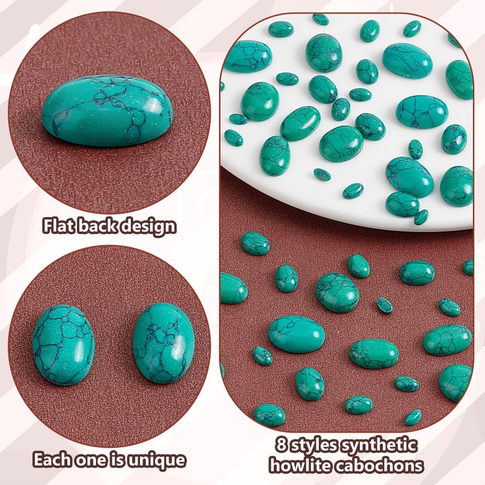 PH PandaHall 66pcs 8 Sizes Synthetic Turquoise Cracked Cabochons, Oval Flat Back Gemstone Stone Dome Tiles for Earrings Bracelets Jewelry DIY Craft Costumes Making - Image 4