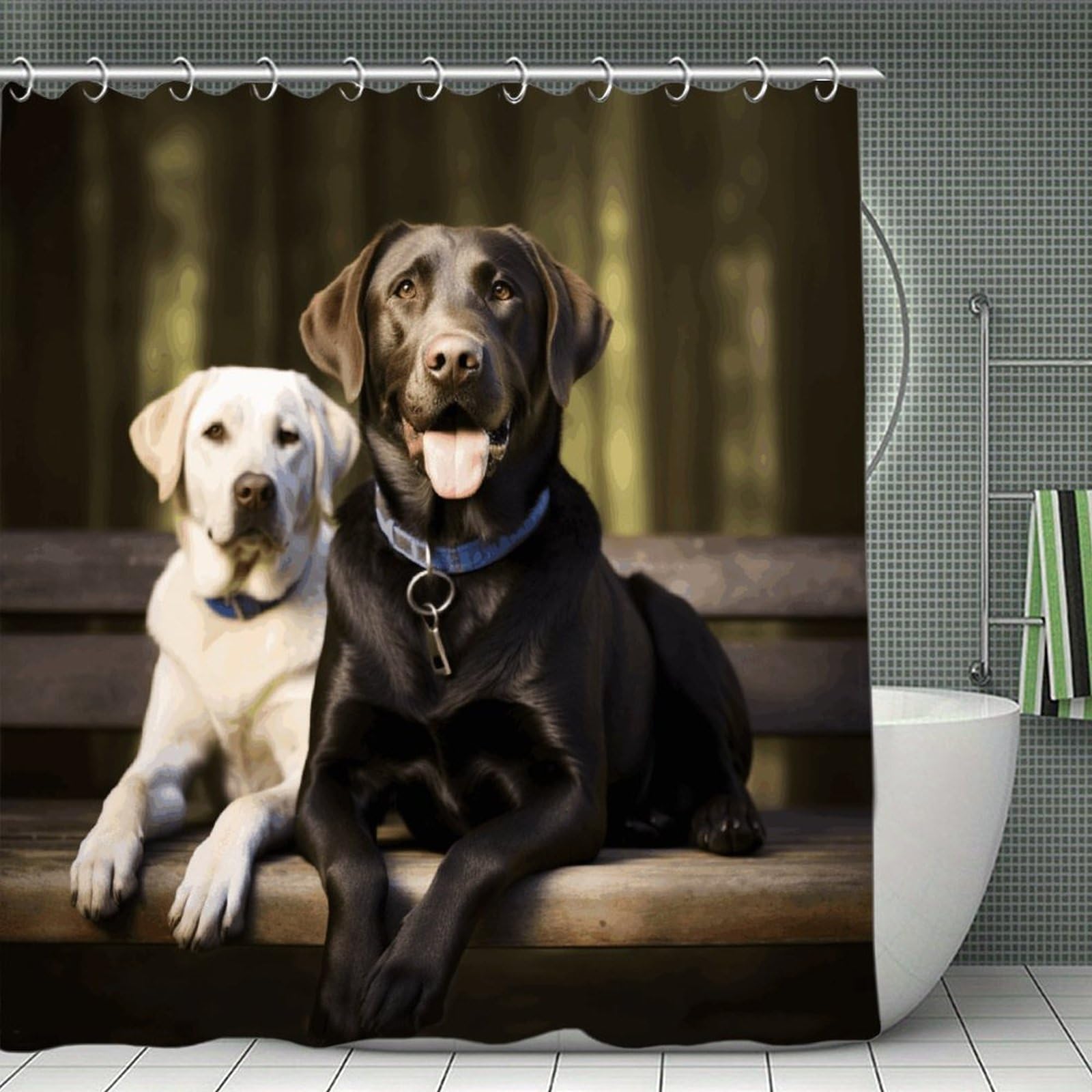 VstaDank Labrador Shower Curtain Waterproof Bathroom Curtain with Hooks Luxury Weighted Bath Curtains for Bathtubs Showers Room Dividers Decorative Shower Curtains 71x71 in