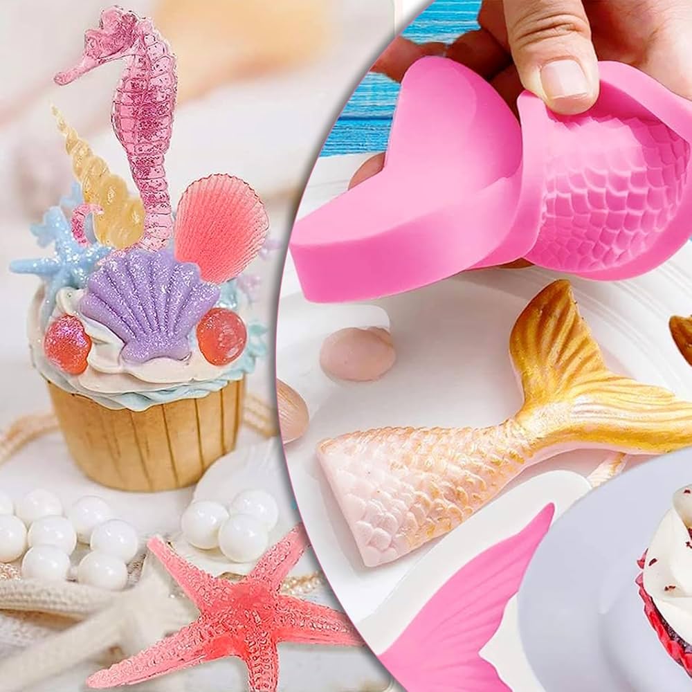 Silikonform, Sju00f6jungfru, Fondantform, 6 Stycken, 3D, Hav, Djur Silikonform, Sju00f6jungfru, Fondantform, 6 Stycken, 3D, Hav, Djur