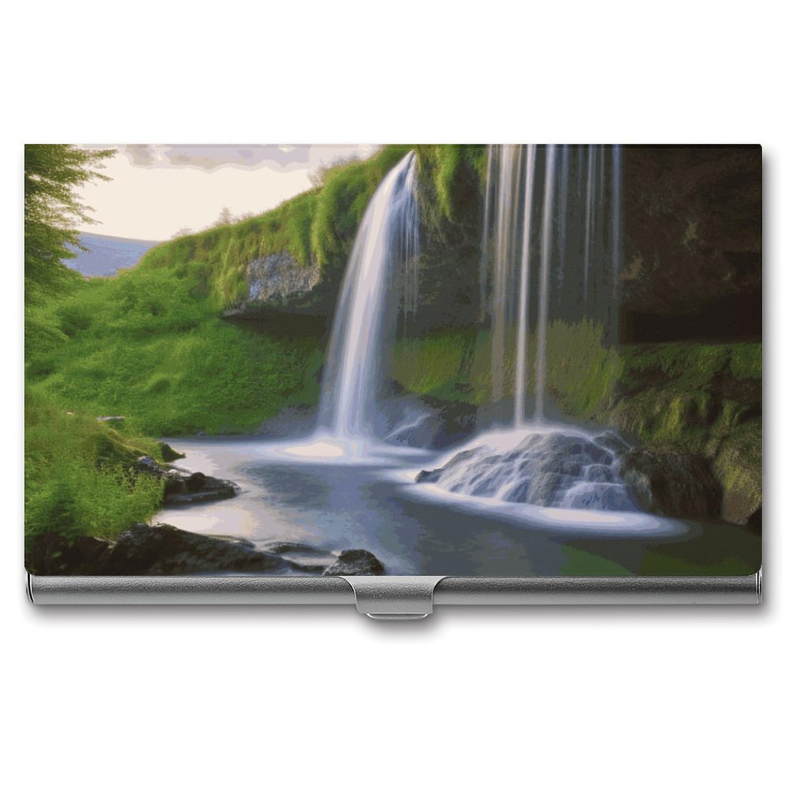 JTREHY Waterfall Landscape Business Card Case Convenient to Carry Business Card Dispenser Durable Not Prone to Wear And Tear Business Card Holder for Men & Women