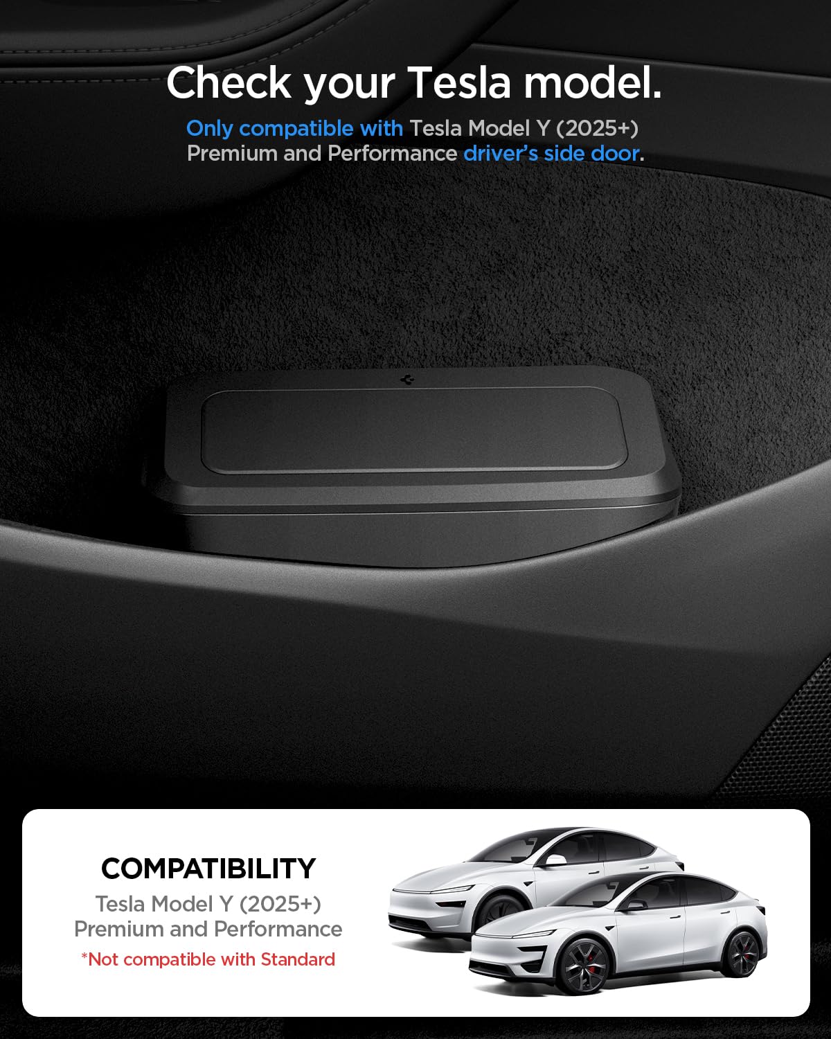 Spigen Tesla Model Y Juniper (2025-2026 Premium & Performance) Portarifiuti per Auto【Inclusi 50 sacchetti] Mini Pattumiera da Portiera Anteriore Lato Guida con Portaoggetti, Design Salvaspazio