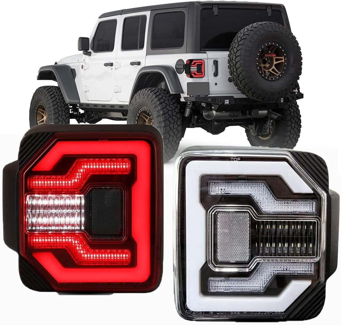 Nixon Offroad Tail Lights for Jeep Wrangler JL JLU 2018-2025/Wrangler 4XE Plugin 2021-2025 Tail Lamps LED Rear Lights Car Rear Lamps Assembly Replacement 1Pair (Black Housing/Red Lens)
