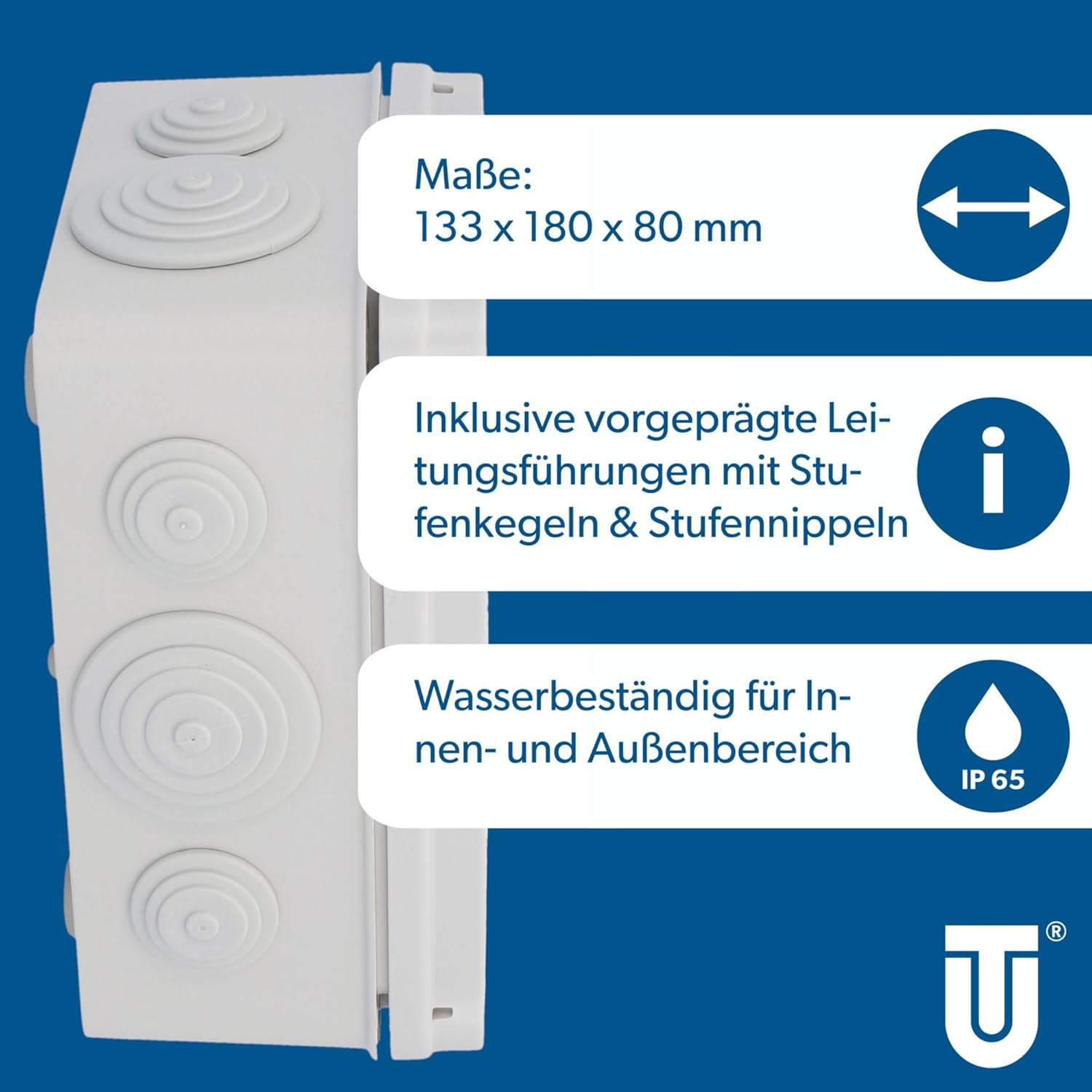 UNITEC 40209L Surface Mounted Junction Box IP65 162 x 116 x 76 mm