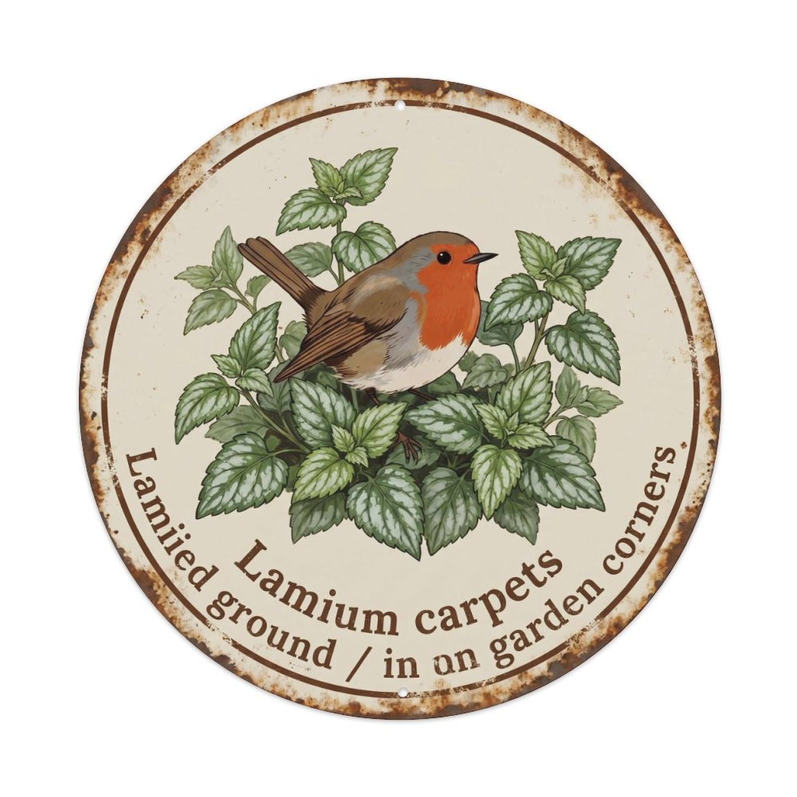 Robin Bird Garden Quote Lamium CircleMetal Tin Sign
