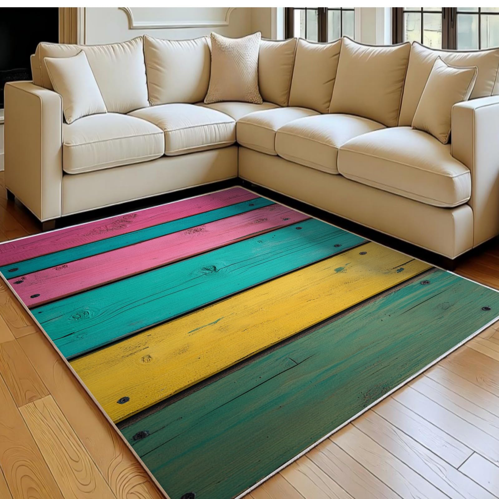 Tapis de sol antidérapant et doux à poil ras 140x200 pour salon et chambre moderne