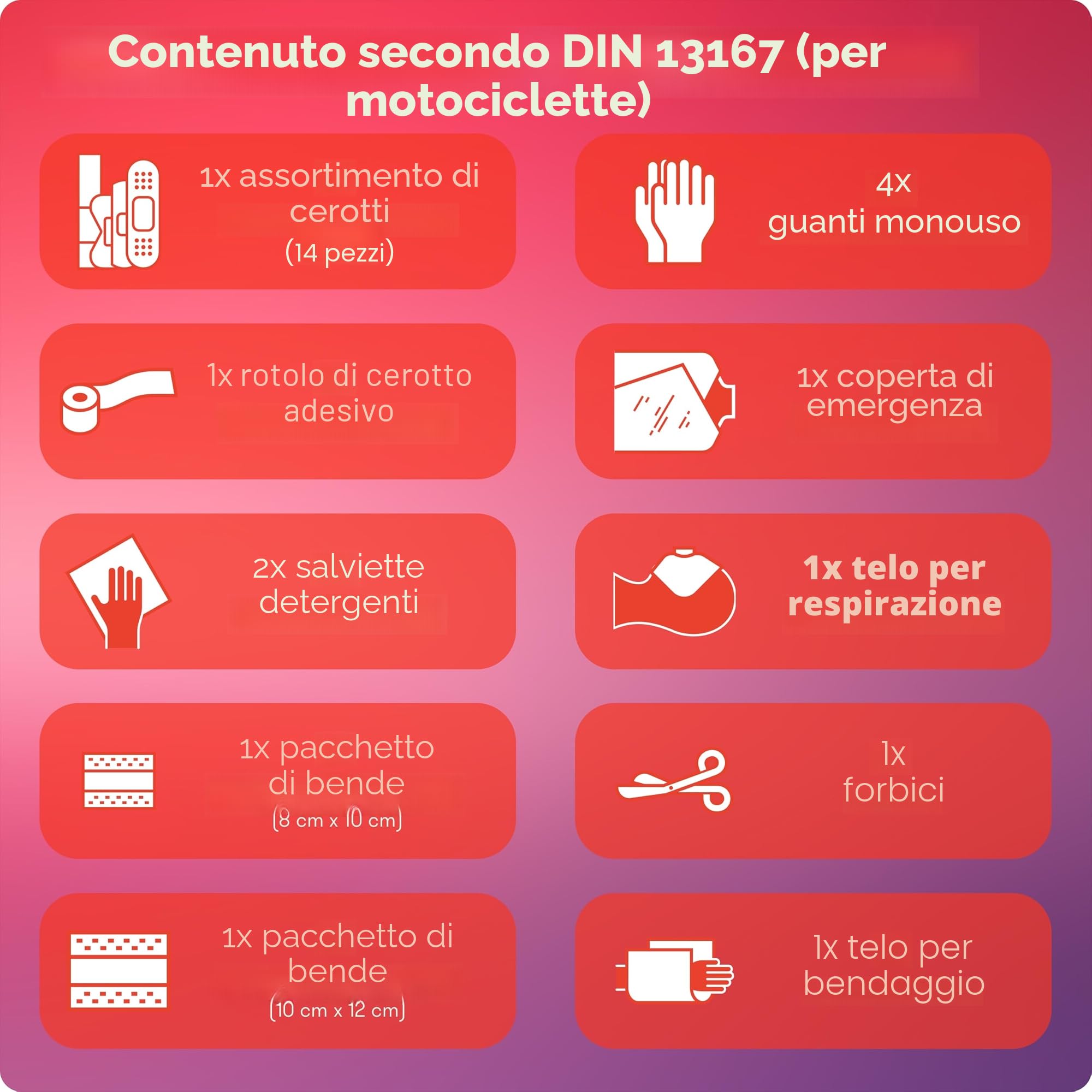 Kit Pronto Soccorso Moto Omologato DIN 13167 - Accessori Moto Viaggio