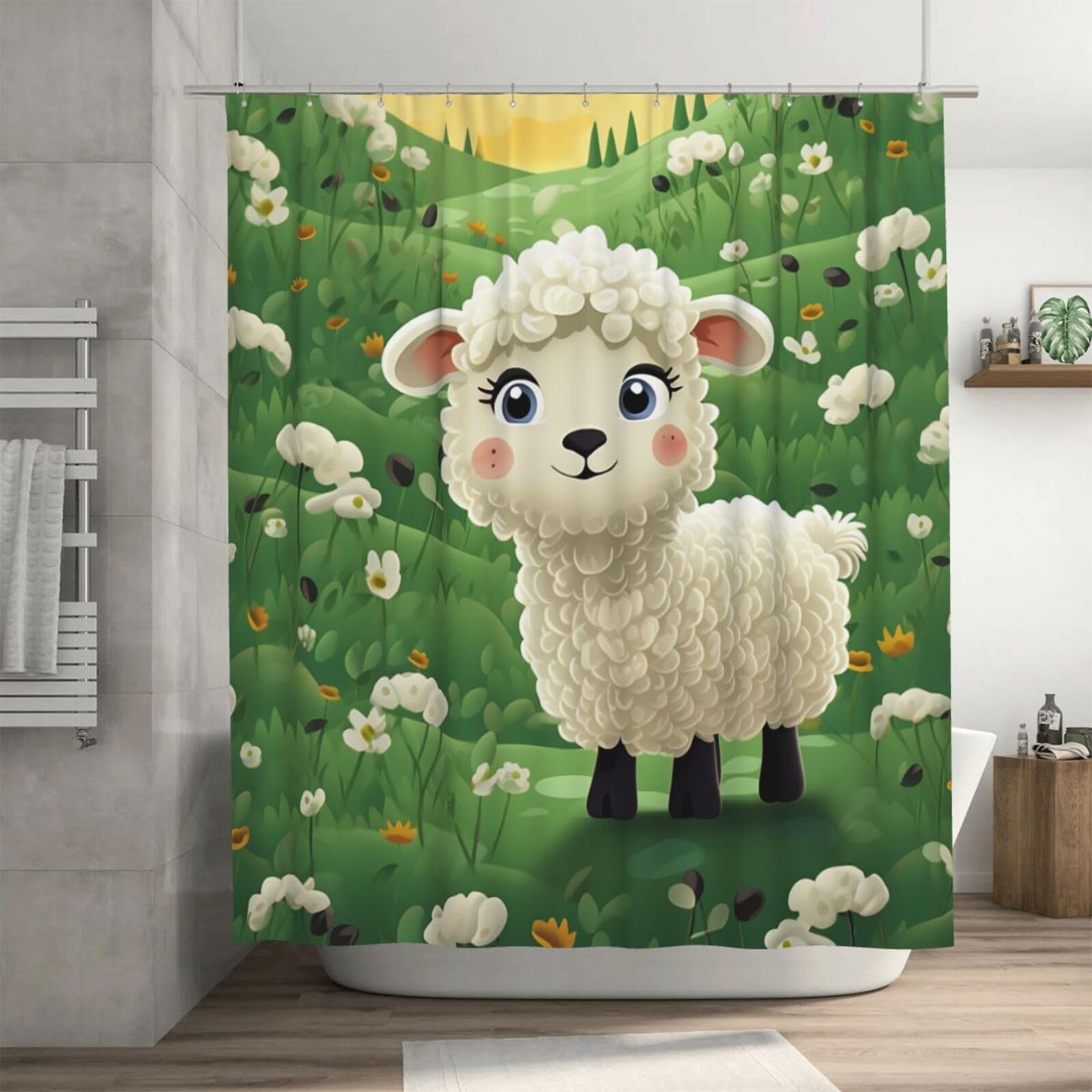 Rideau de douche mouton mignon pour décoration de salle de bain enfant
