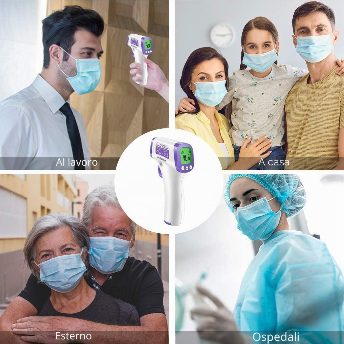 Termometro frontale a infrarossi senza contatto con display LCD resistente per uffici medici, ospedali (termometro resistente)