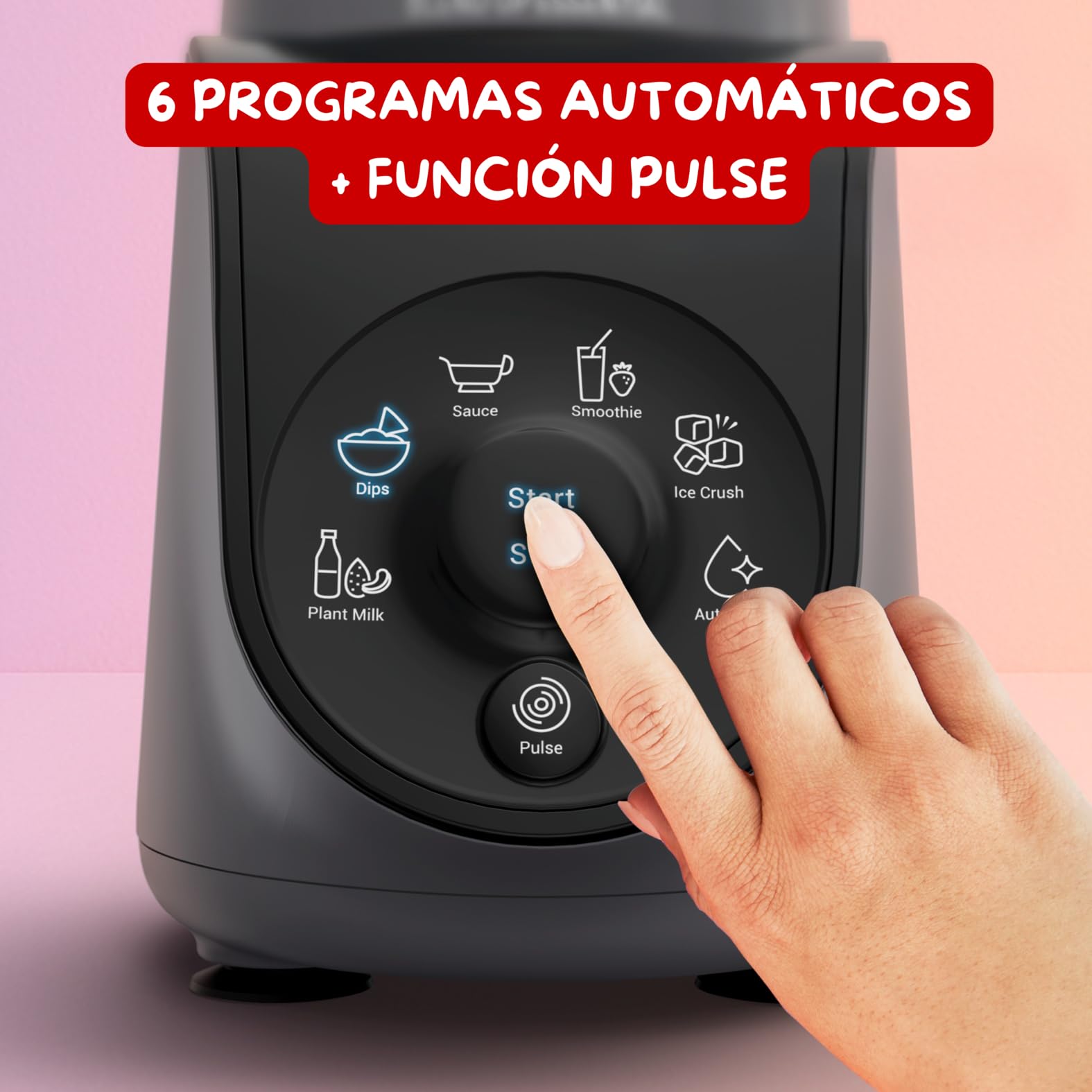 Moulinex Blend Up Essential, Batidora de vaso, 800 W, 6 Programas automáticos, 2 Botellas con tapa para llevar, Cuchillas Powelix, Color Gris, LM1EHBF0