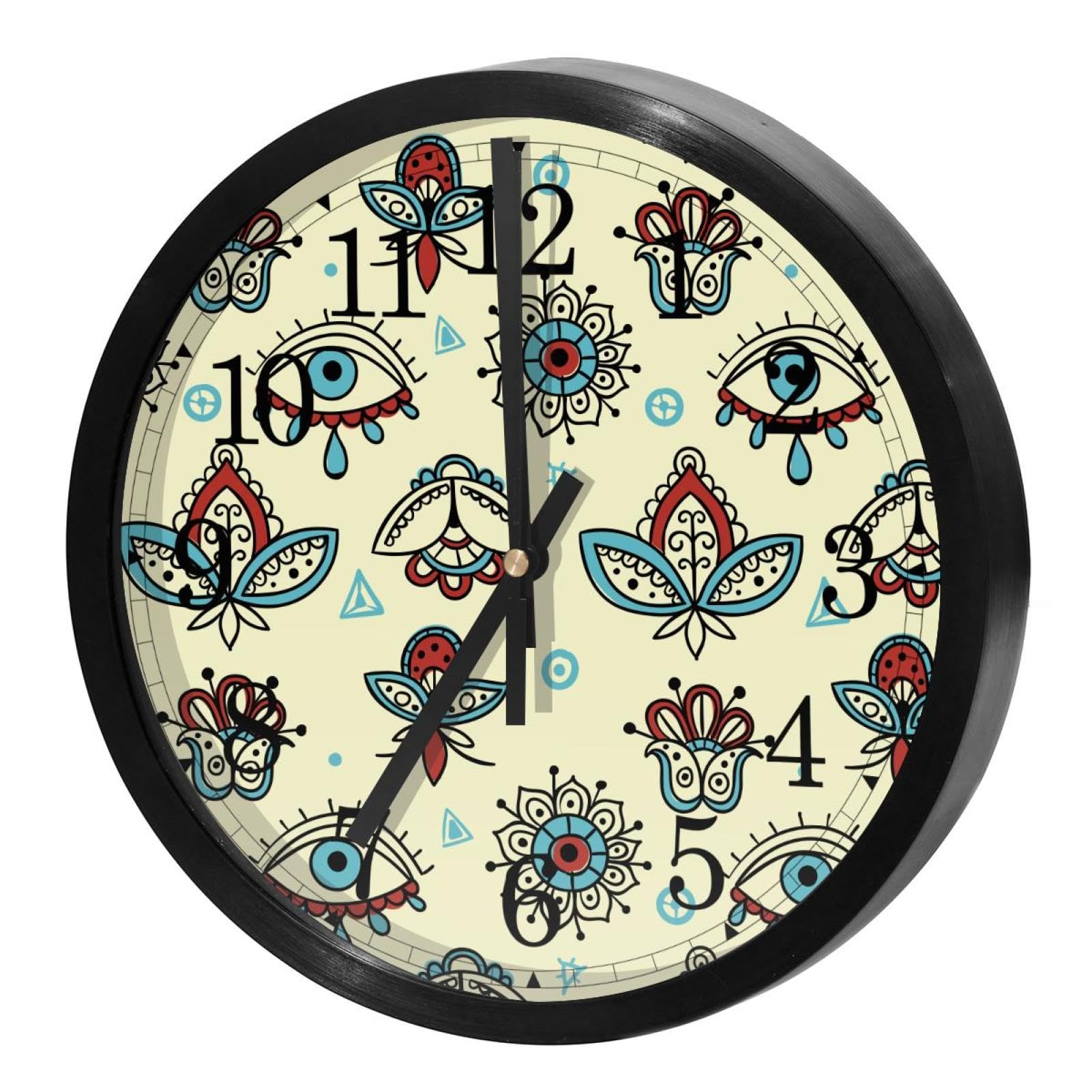 Horloge murale silencieuse ronde pour cuisine et salon style ethnique