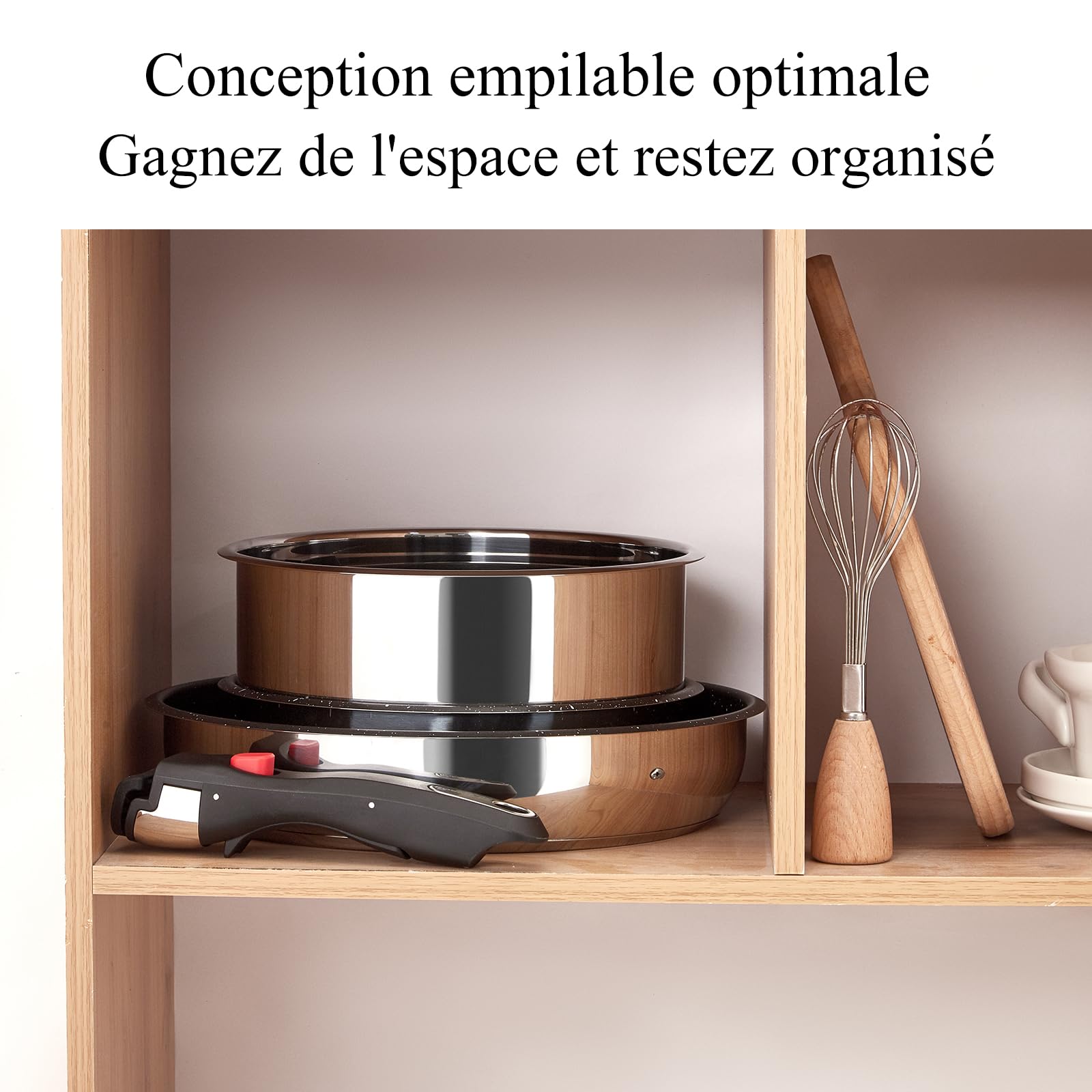 Batterie de Cuisine Inox 7 pièces, Poêles et Casseroles Induction sans PFAS | Poignée Amovibl, Empilable et Lavable Lave-Vaisselle, Résistante au Four, pour Toutes Plaques, Maison Camping Pique-Nique