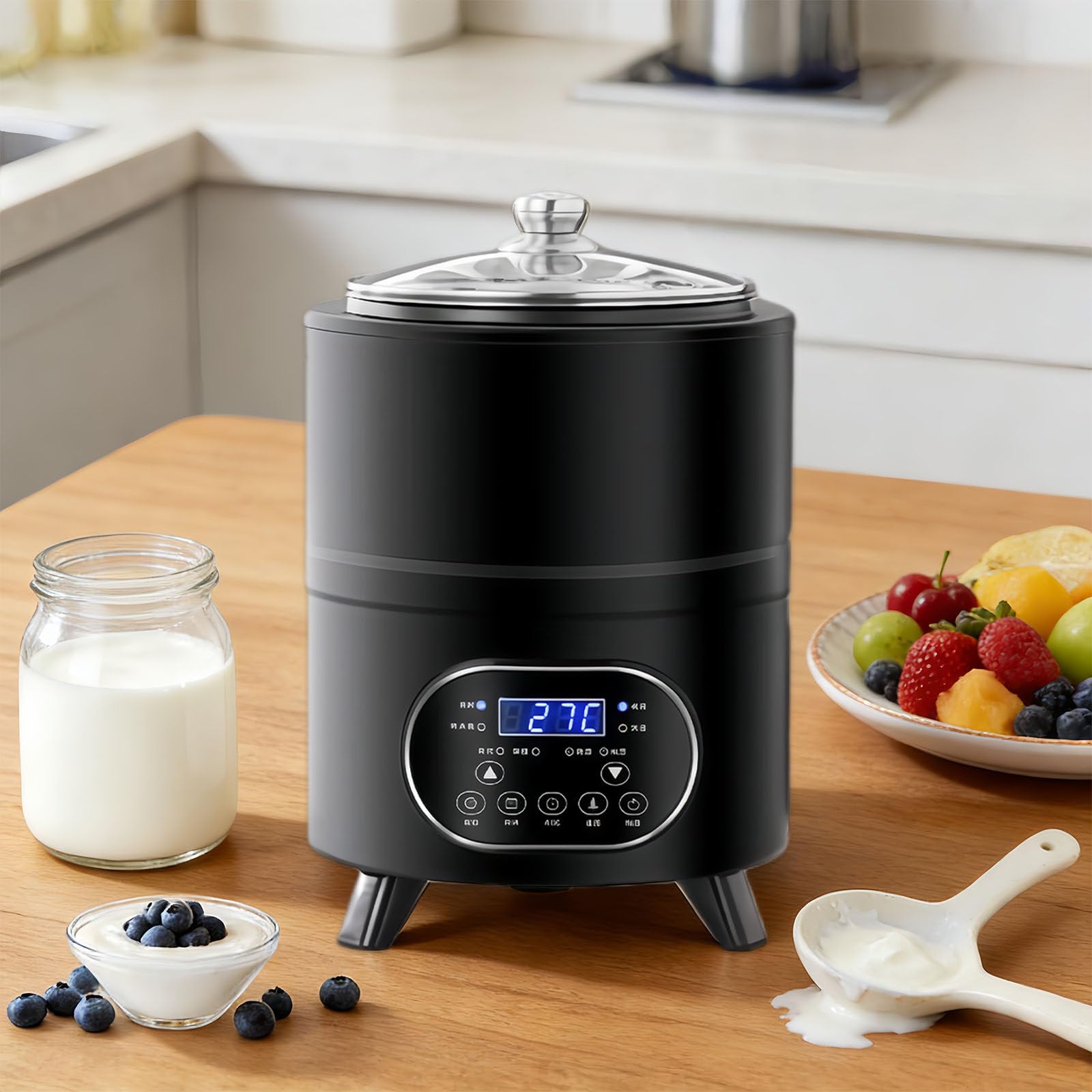 XNXYSMKJ Yogurt Maker Machine with Digital Temperature Control,Large Capacity Stainless Steel Fermenter for Yogurt,Sourdough,for a Variety Of Delicious Textures (Black 8L)