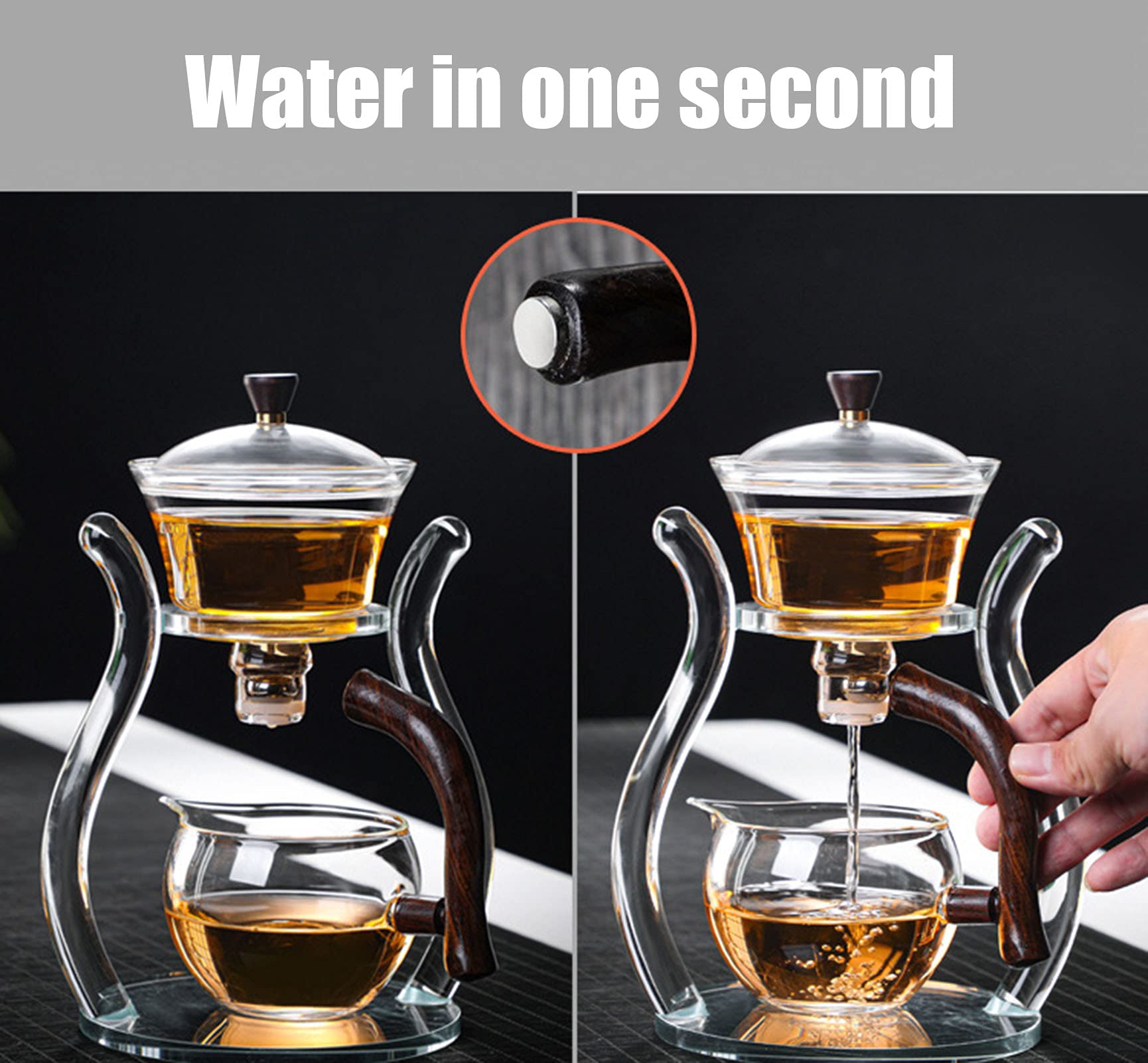 Set di tazze da tè cinese semiautomatiche, in vetro, con deviazione magnetica dell'acqua, per casa e ufficio, perfetto per gli appassionati di caffè e tè