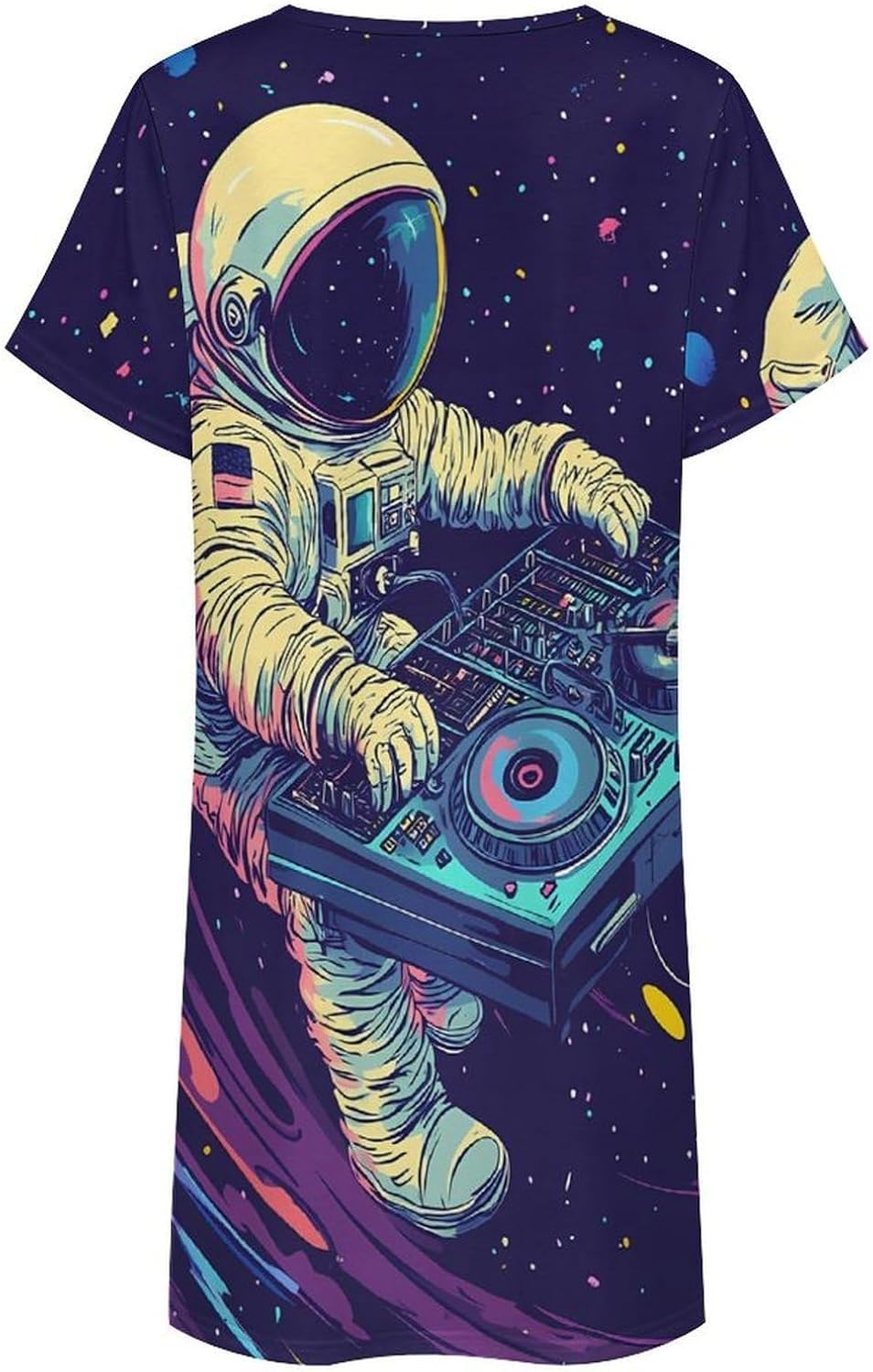 Astronaut DJ Rock Women's Nightgowns Short Sleeve Night Shirts Sleepwear Soft Sleep Dress Pajamas