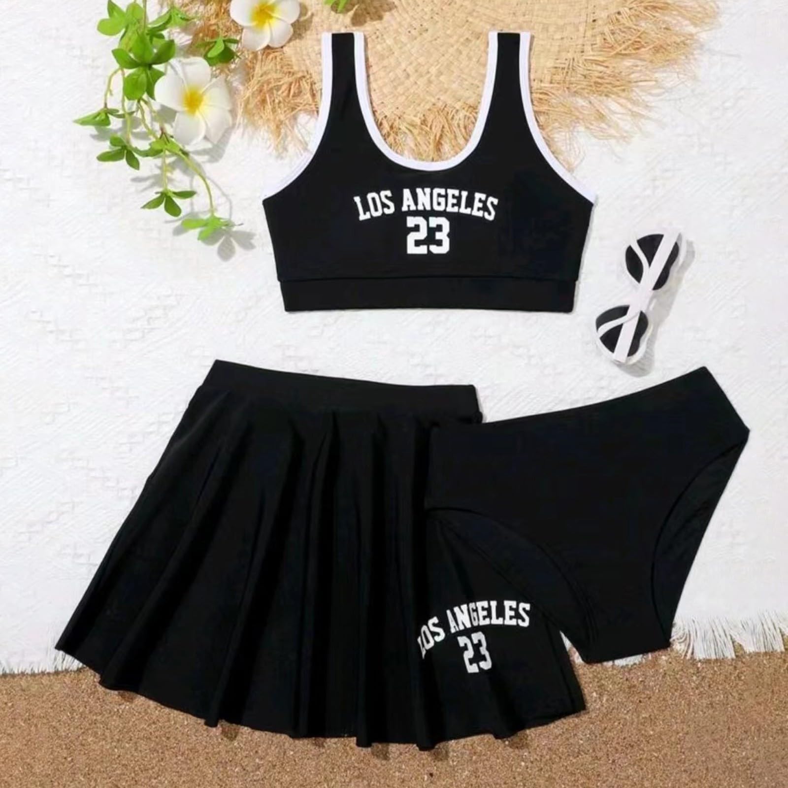 Generisch Bikini triángulo para niña, 3 piezas, traje de baño para niñas con pantalones, ropa de baño informal de verano