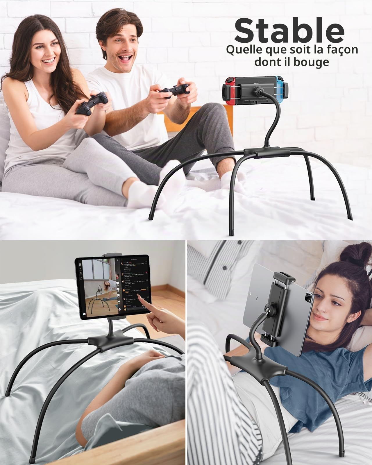SAIJI Support Tablette pour lit, Support de iPad Ergonomique amélioré, Support de Moniteur Portable pour lit Adapté aux téléphones, tablettes, Switch et Autres appareils de 4,7"-17,3"