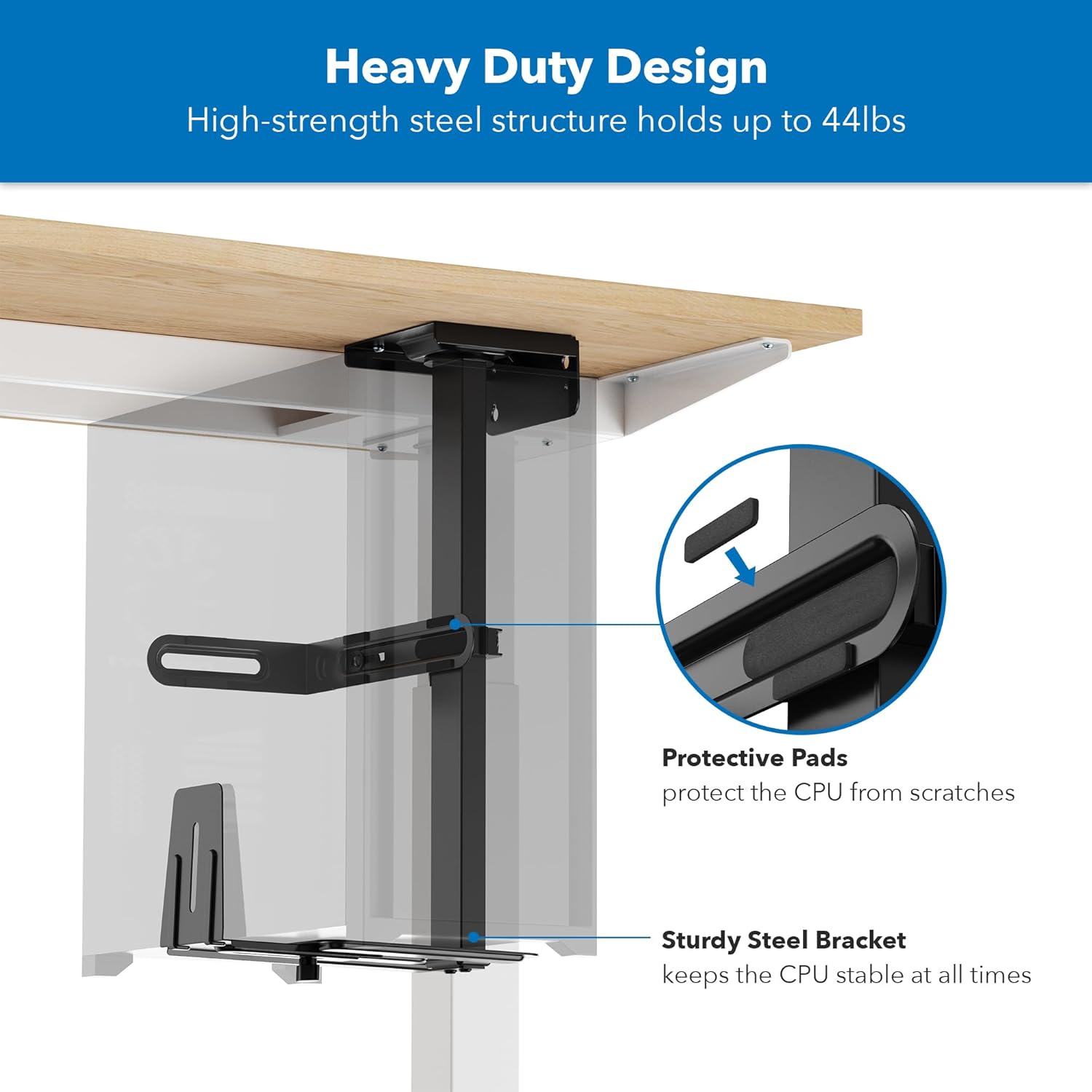 Mount-It! Under Desk PC Mount and Wall Mount, Adjustable CPU Holder with 360° Swivel, Fits Computer Towers 6.1–9.3" Wide, 8.2–10.1" Deep, Heavy Duty Steel 44 lbs Capacity, Anti-Scratch Pads