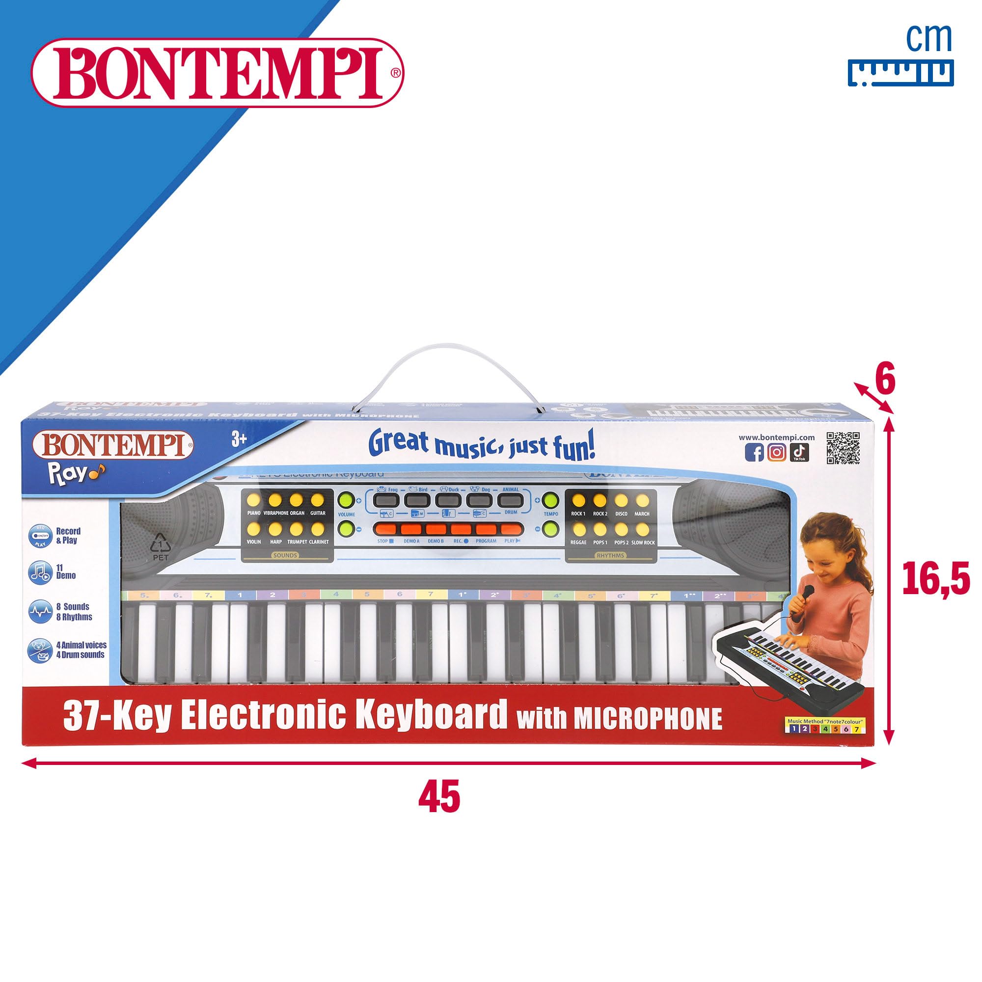 COLORBABY Teclado Piano electrónico c/micrófono 37 Teclas para niños Bontempi (47896)