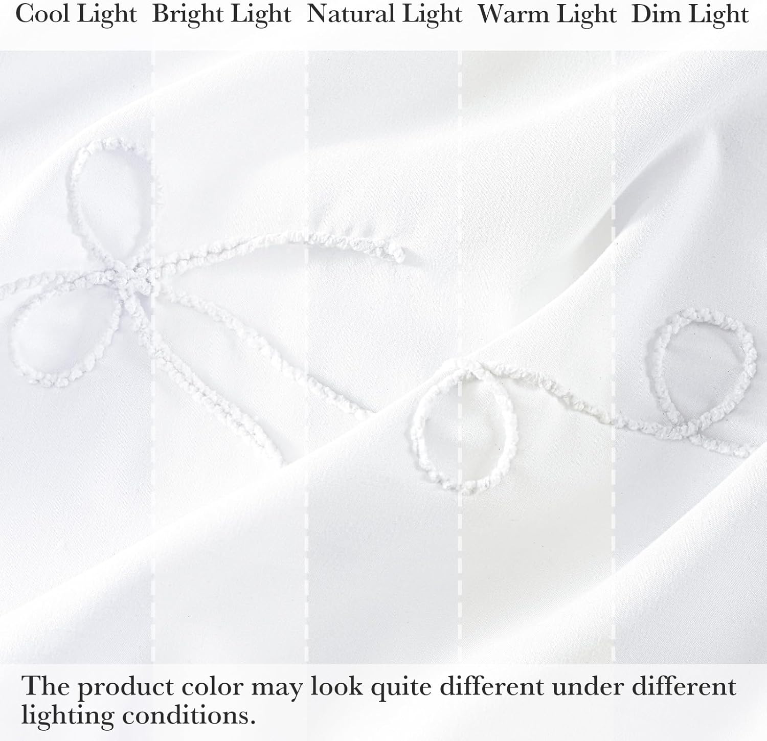 Seasonwood White Bow Shower Curtain Cute Fabric Shower Curtain 72 x 84 Inches, Aesthetic Embroidered Textured Shower Curtains Elegant Pretty Bathroom Decor
