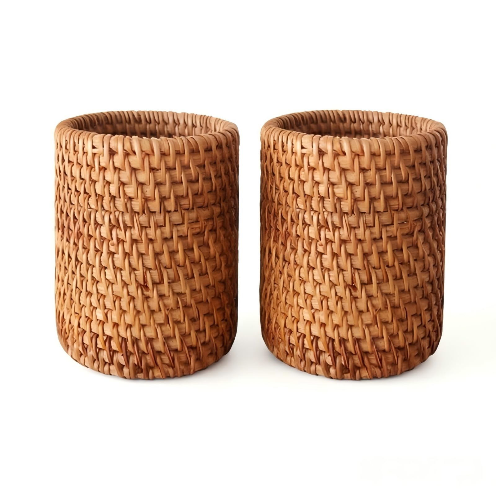 Amslsiu Grain Rattan Pencil Holder Pen Cup Convenient Easy To Clean Smooth Finish