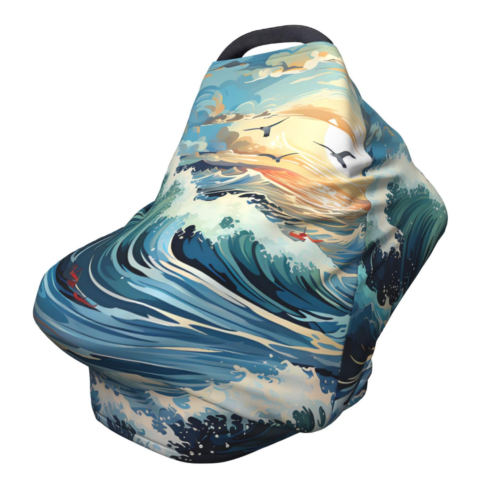 XZDHYZ Wave Sailboat Seagull Versatile full-print Stroller Chair Cover/Nursing Cover, specially designed for your baby, Black
