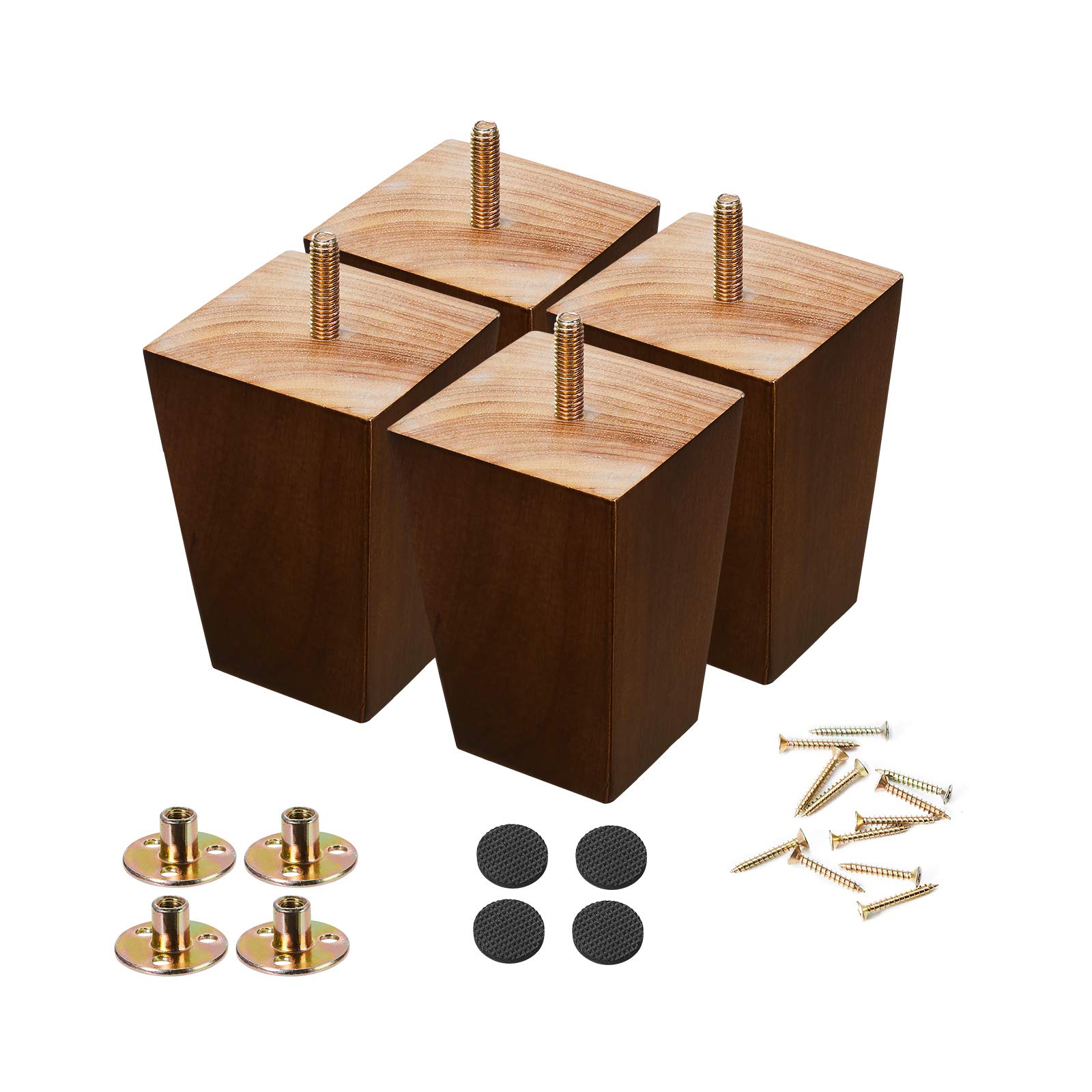 Buy SHANJUE Wood Furniture Legs 4 inch Sofa Legs Set of 4,Square Brown