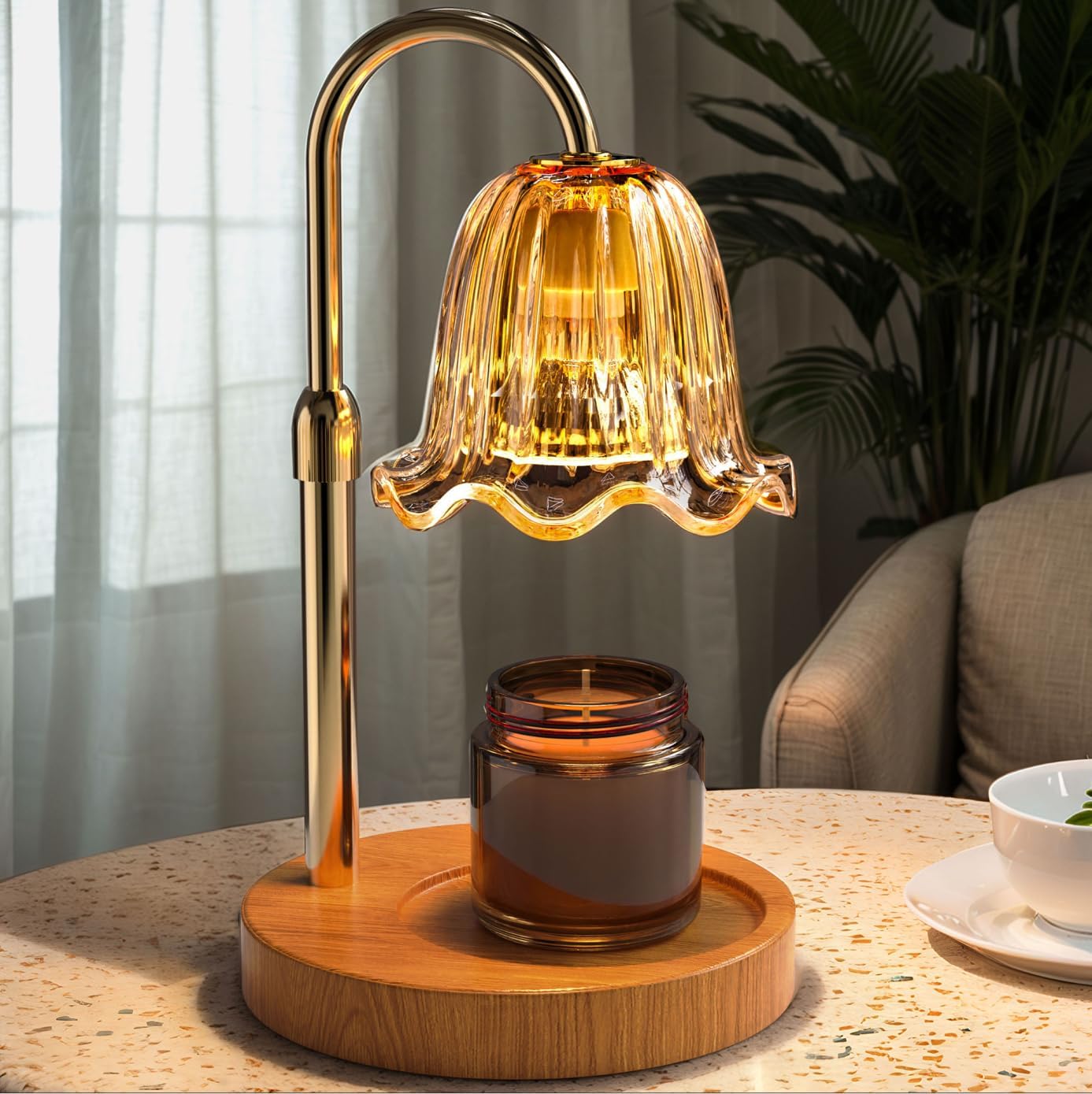 WarmEmbrace Candle Warmer Lamp with Timer Dimmable Light & Adjustable Height, Birthday Gifts for Women Mom Girl,House Warming Gift New Home Decor,Wax Melting Warmer for Jar Candles with 2 Bulbs/Gold