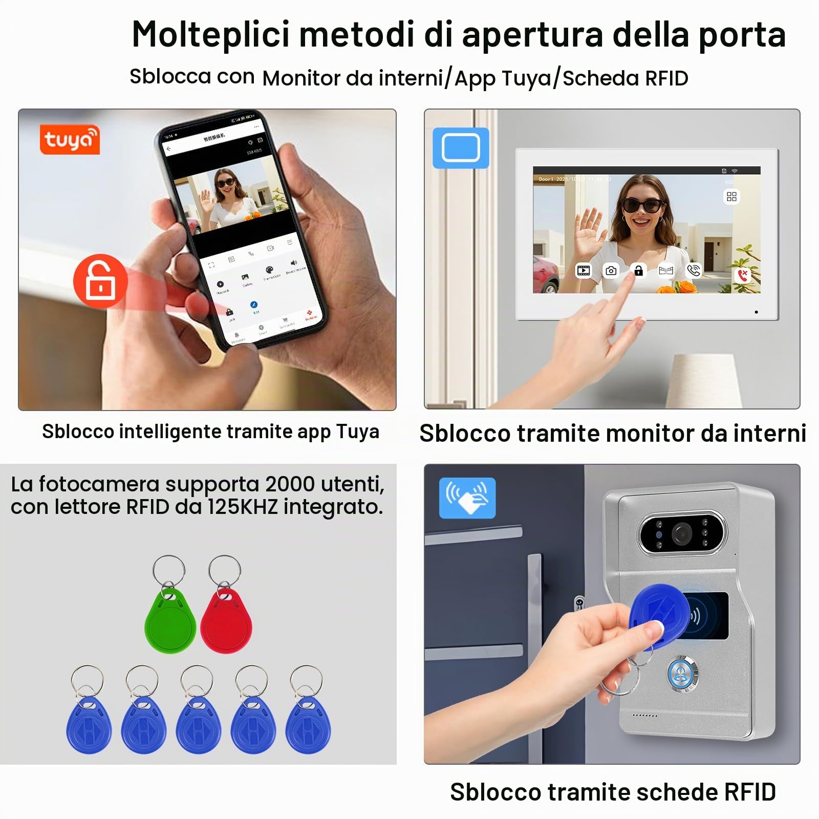 Kit Videocitofono 2 fili Monofamiliare Citofoni, Visione Notturna 1080p,Audio Bidirezionale,Citofono con Tuya Sblocco Remoto,Facile Installazione