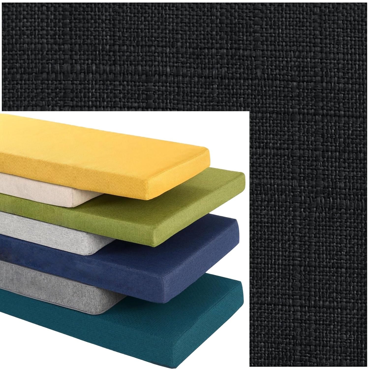 PLCIVSA Outdoor Indoor Bench Cushion Cover, Linen Non-Slip Replacement Slipcover with Zipper, Furniture Seat Cushion Protector for Garden Patio Balcony Sofa Couch(Black,90x35cm/35x14in)