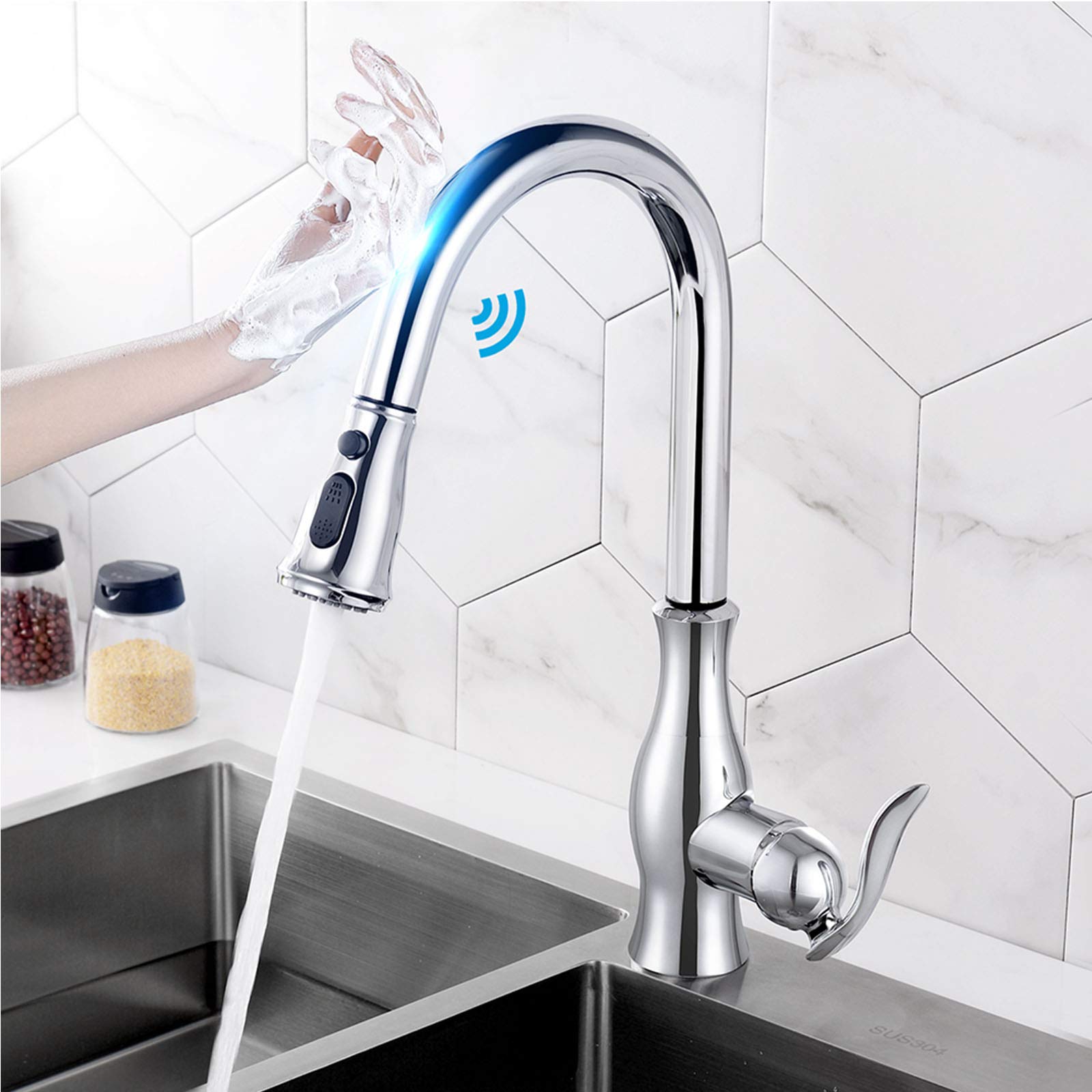 Robinet de cuisine tactile avec douchette extractible chrome
