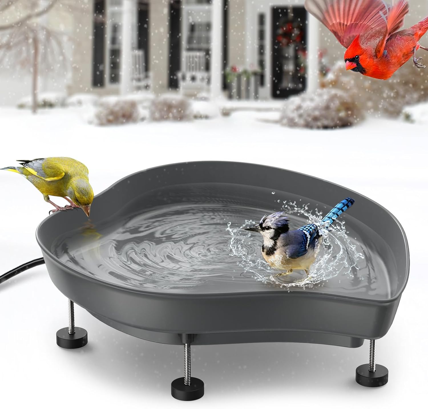 Heated Bird Bath for Outdoors for Winter - 60W Thermostatically Controlled Birdbath Heater for Winter with Large Capacity, All Seasons Available Bird Bath Heater for Outdoor in Winter Garden Yard