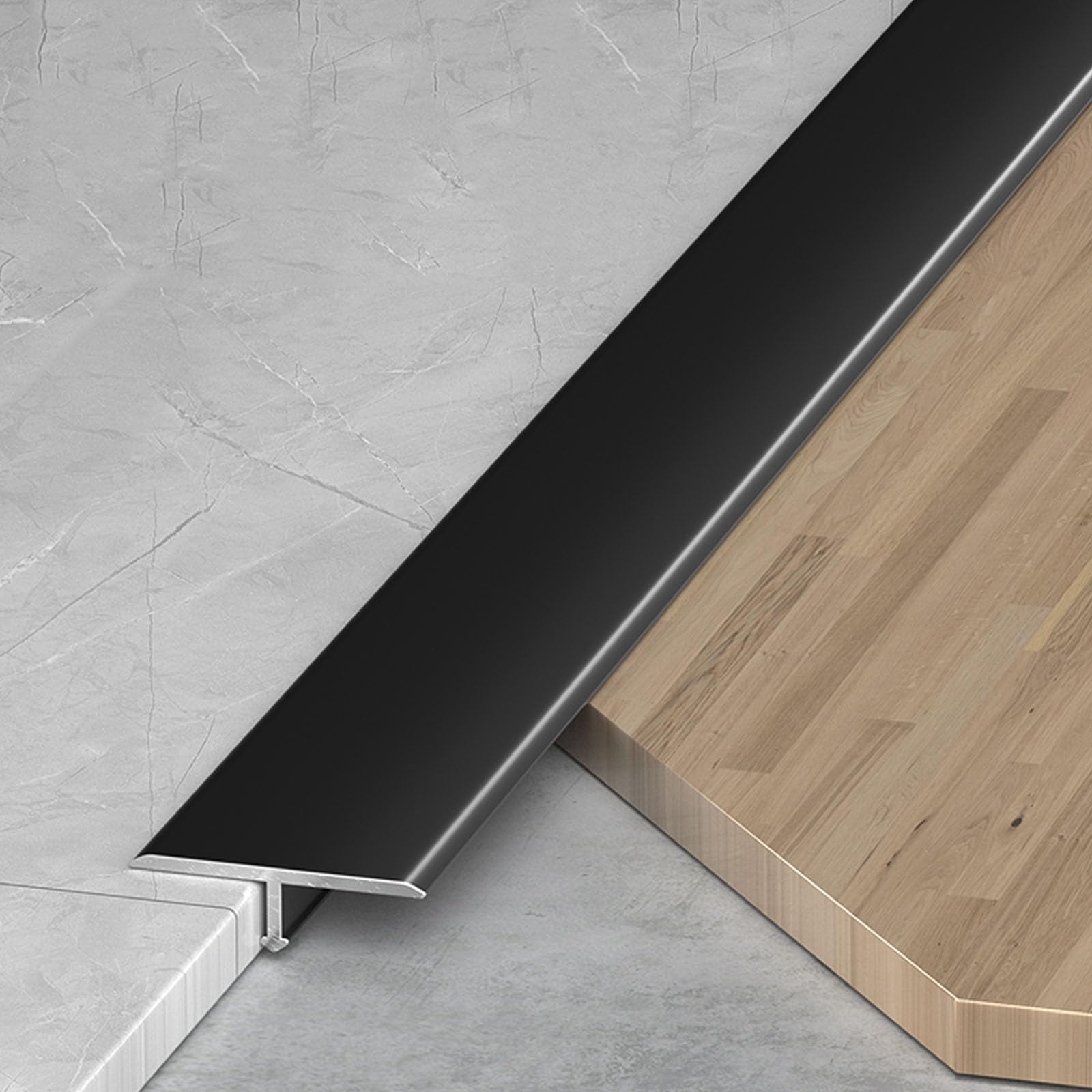 Floor Transition Strip for Doorways, Aluminum Floor Divider, Threshold Strip Metal T Molding Edge Trim Strip for Laminate Wood Tile Vinyl, Joining Flooring Gaps(Black,25 mmx0.9 m)