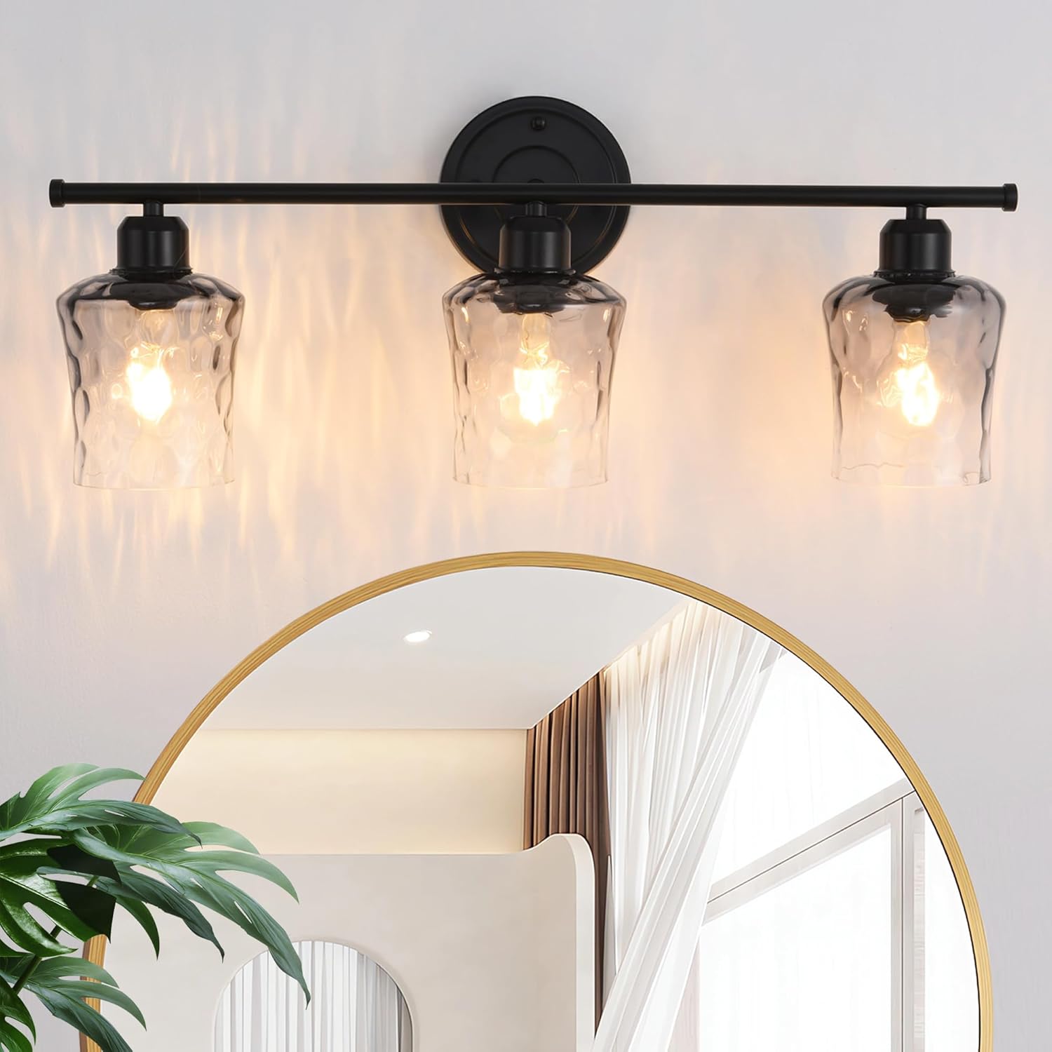 3-Light Bathroom Light Fixtures, Matte Black Vanity Light with Grey Glass Shade, Modern E26 Bathroom Wall Light for Over Mirror, Kitchen, Hallway, Cabinet, Porch, Bedroom