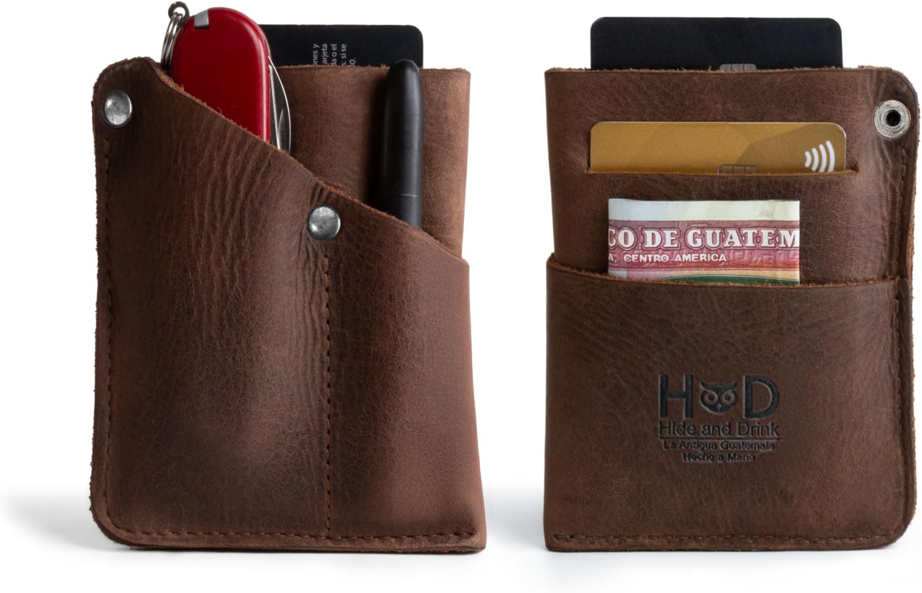 Front Pocket Wallet Handmade from Full Grain Leather - Multitool Pouch, Card Holder, Money Organizer, Travel Accessories - Bourbon Brown, Bourbon Brown, Vintage