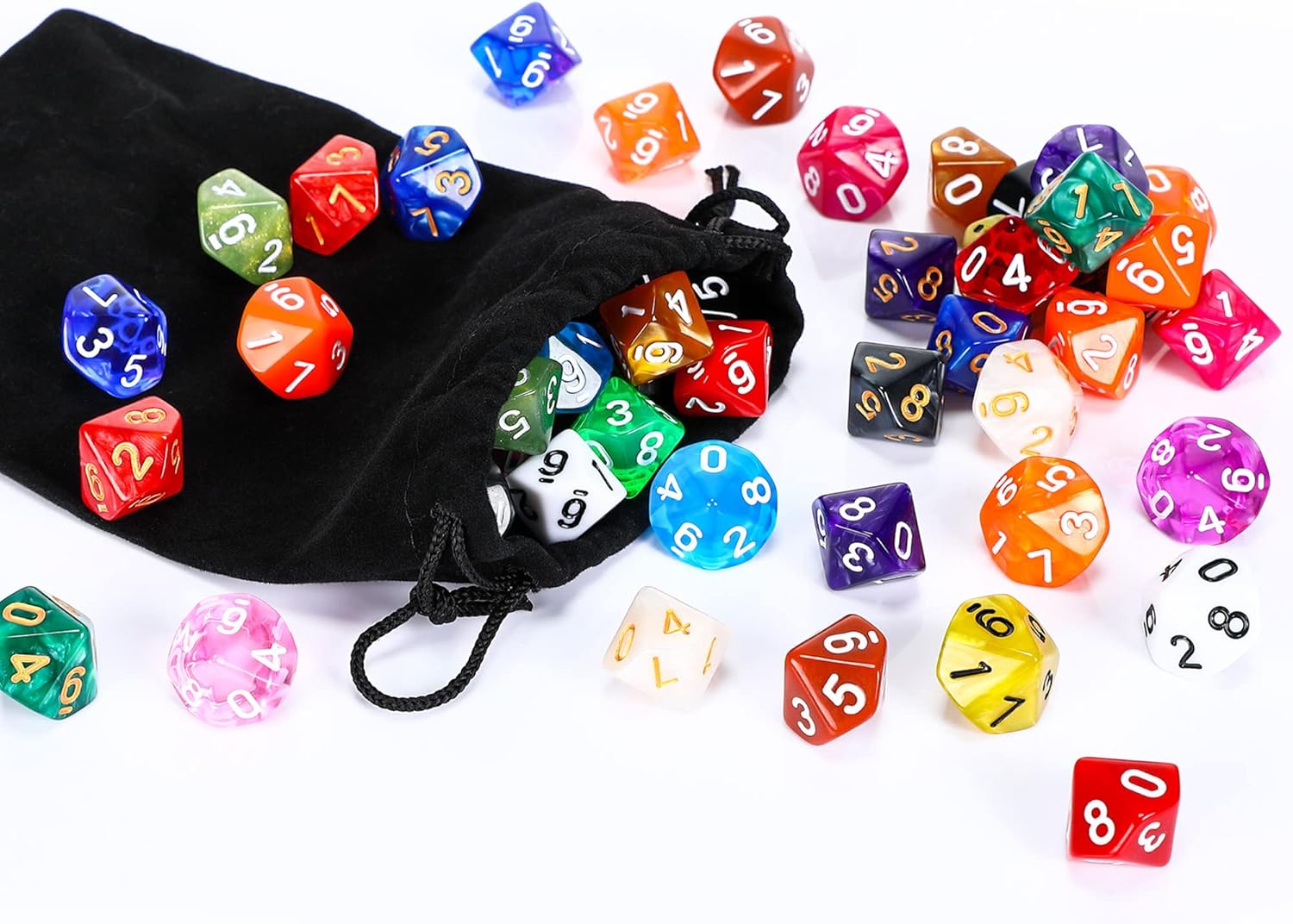 100 Pieces Polyhedral Dice Set with Black Pouch Polyhedral Dice Compatible with RPG MTG Table Games Multi Colored Assortment (10 Sided)