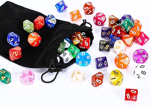 Miniatura 8 de Skylety Juego de 50 dados poliédricos con bolsa negra compatible con juegos de mesa RPG MTG, surtido de varios colores (estilo de 20 caras)