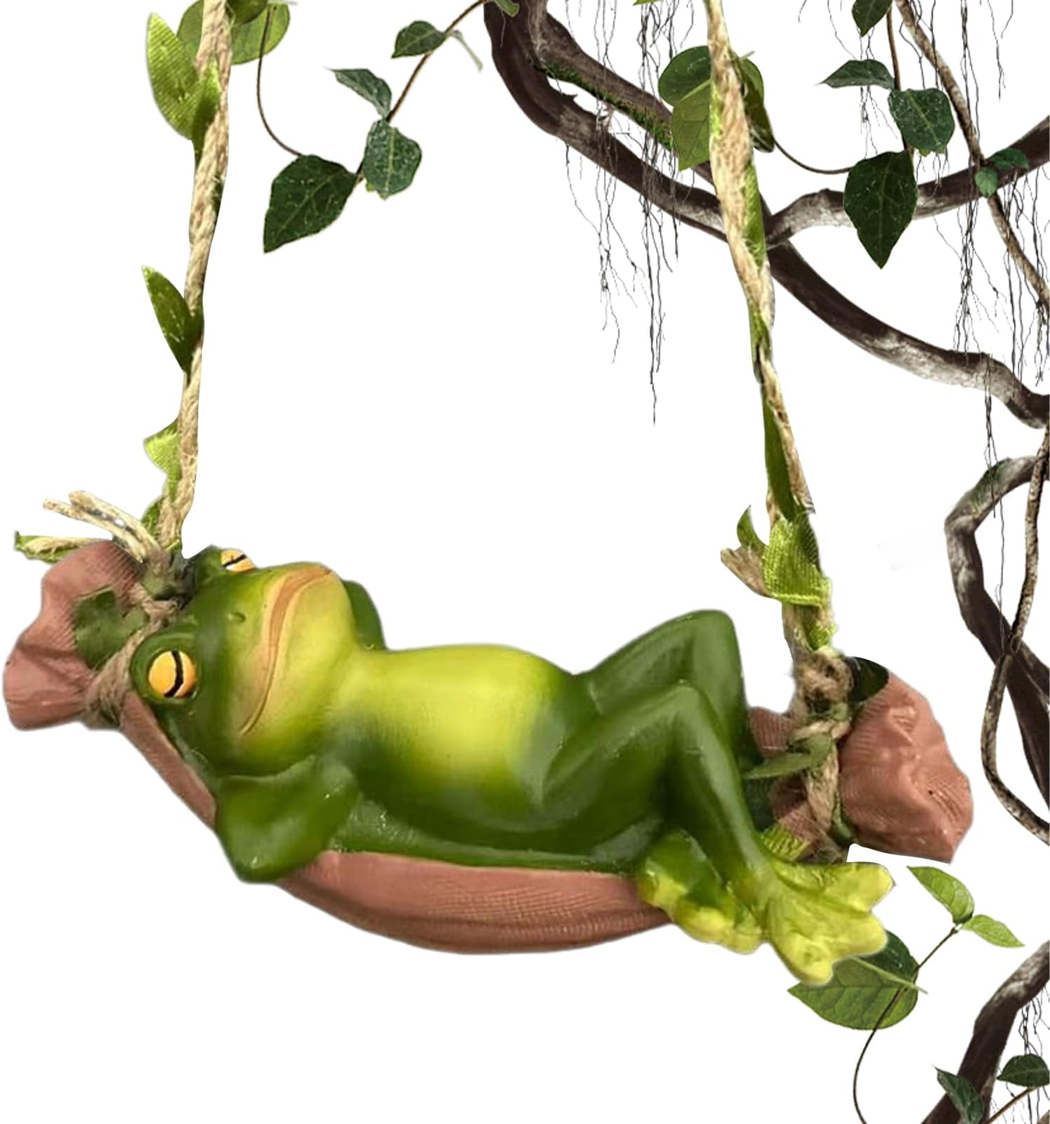 Frog Garden Statue | Resin Sleeping Frog Swing Sculpture | Aesthetic Animal Figurine for Porch Balcony Lawn Home Patio Outdoor Garden Yard Decoration