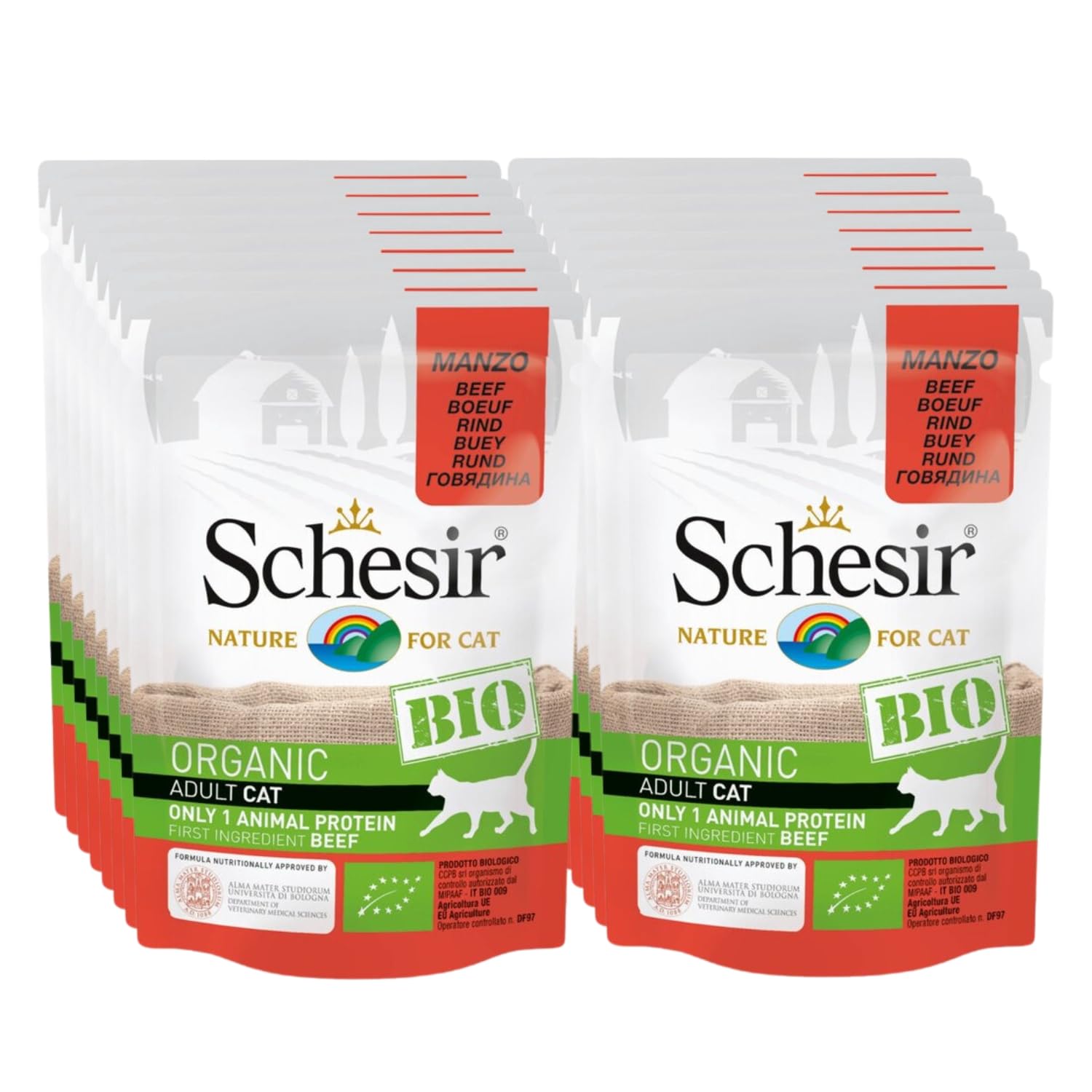 Schesir Cat Bio - Boeuf monoprotéiné - Nourriture Humide pour Chat - 16 sachets x 85 g