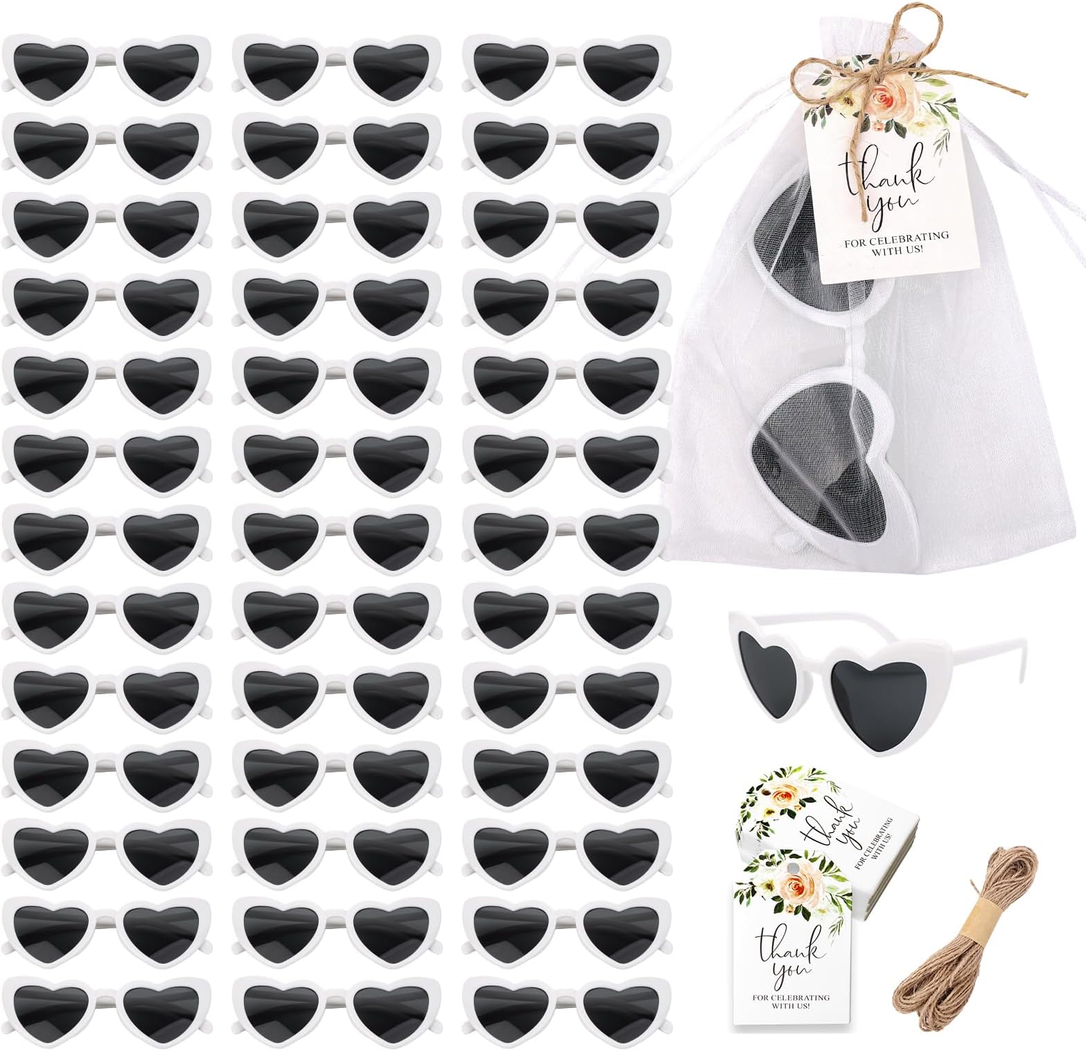 40 Sets of Heart-Shaped Sunglasses, Bulk Wedding Party Favors, Reception Gifts and Souvenirs for Guests