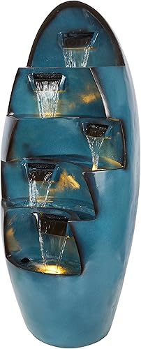 Alpine Corporation Fuente de cascada en cascada de 5 niveles de 39 pulgadas de alto con luces LED, función de agua al aire libre para jardín, patio,