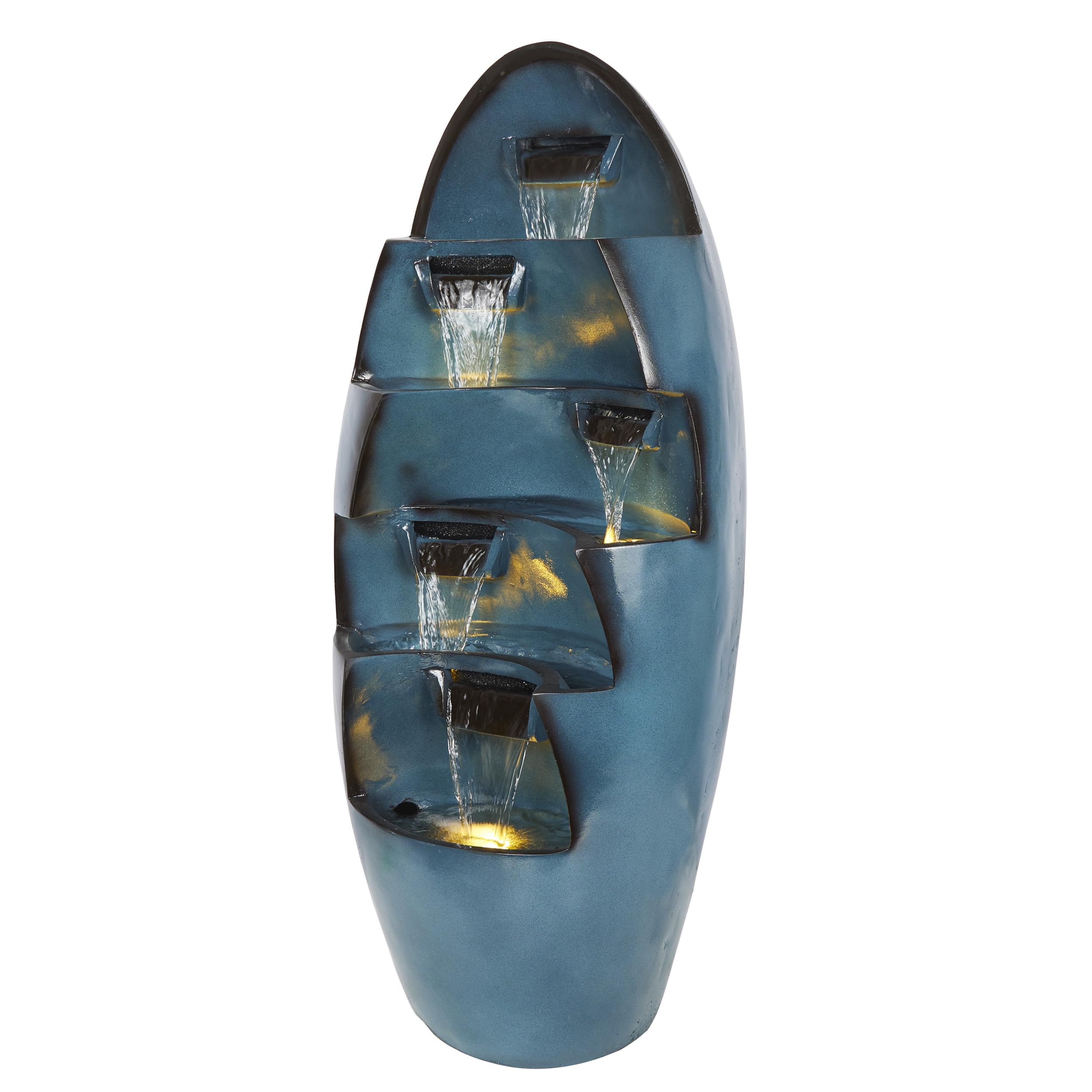 Alpine Corporation 39" Tall 5-Tier Cascading Waterfall Fountain with LED Lights, Outdoor Water Feature for Garden, Patio, Yard, and Deck, Blue