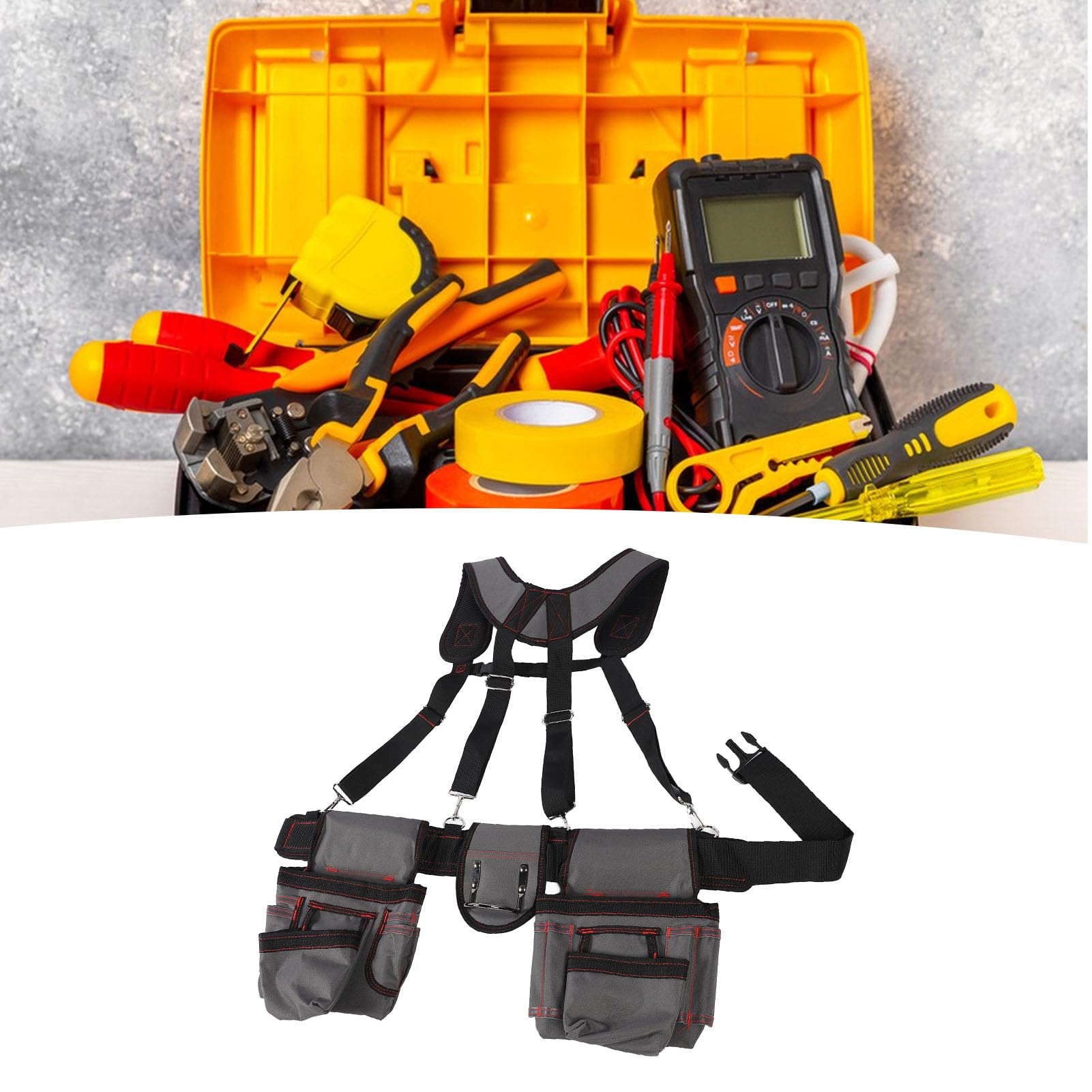 Organisateur de Ceinture à Outils Professionnel Robuste avec Bretelles 12 Poches pour électriciens Charpentiers et Jardiniers en Polyester et Nylon Durables