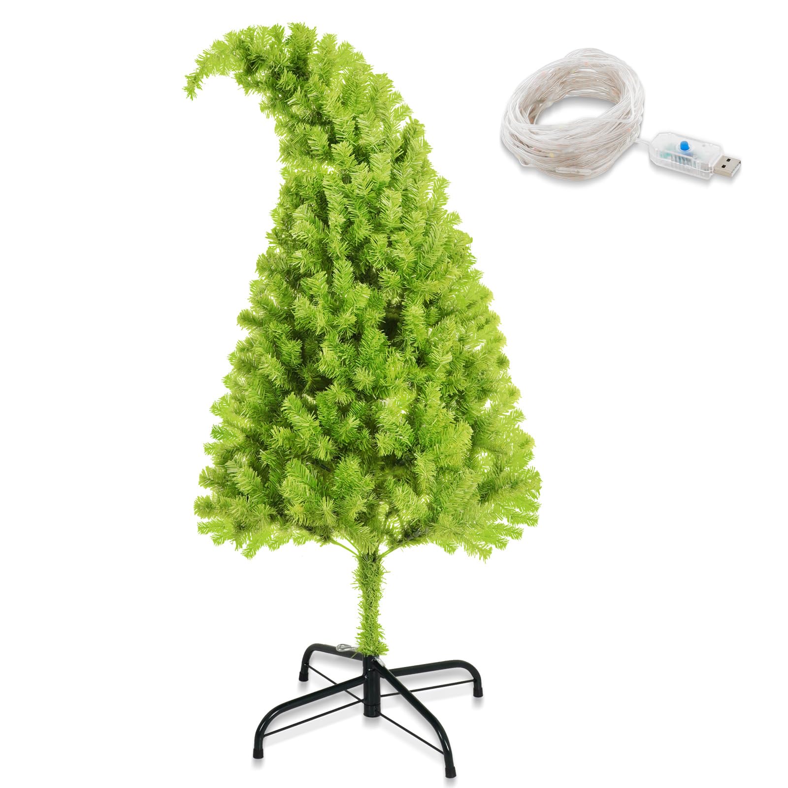 Grinch Christmas Tree 5.7FT Bendable LED Prelit, The Grinch Tree Whimsical Christmas Tree Artificial Christmas Tree Stand Light, Lime Green Christmas Tree for Christmas Party Decor