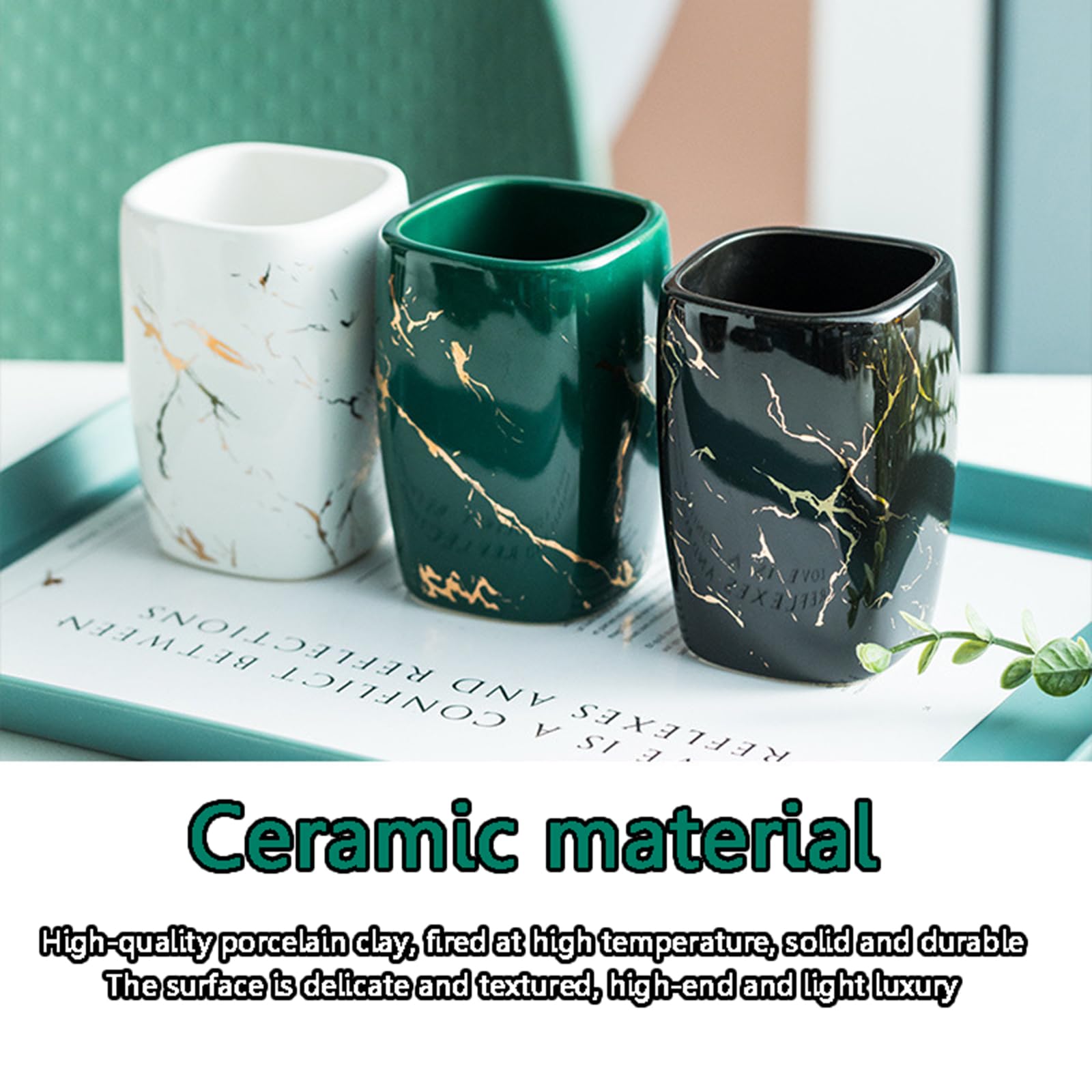 Juego Taza Cepillo Dientes dispensador jabón, Accesorios baño de 5 Piezas, cerámica Blanca, Soporte para Cepillo Dientes, Taza Cepillo Dientes, jabonera,Green 4